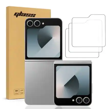 Front. RomeTech - Samsung Galaxy Z Flip 6 Tempered Glass Screen Protector 3 Per Pack - Transparent.
