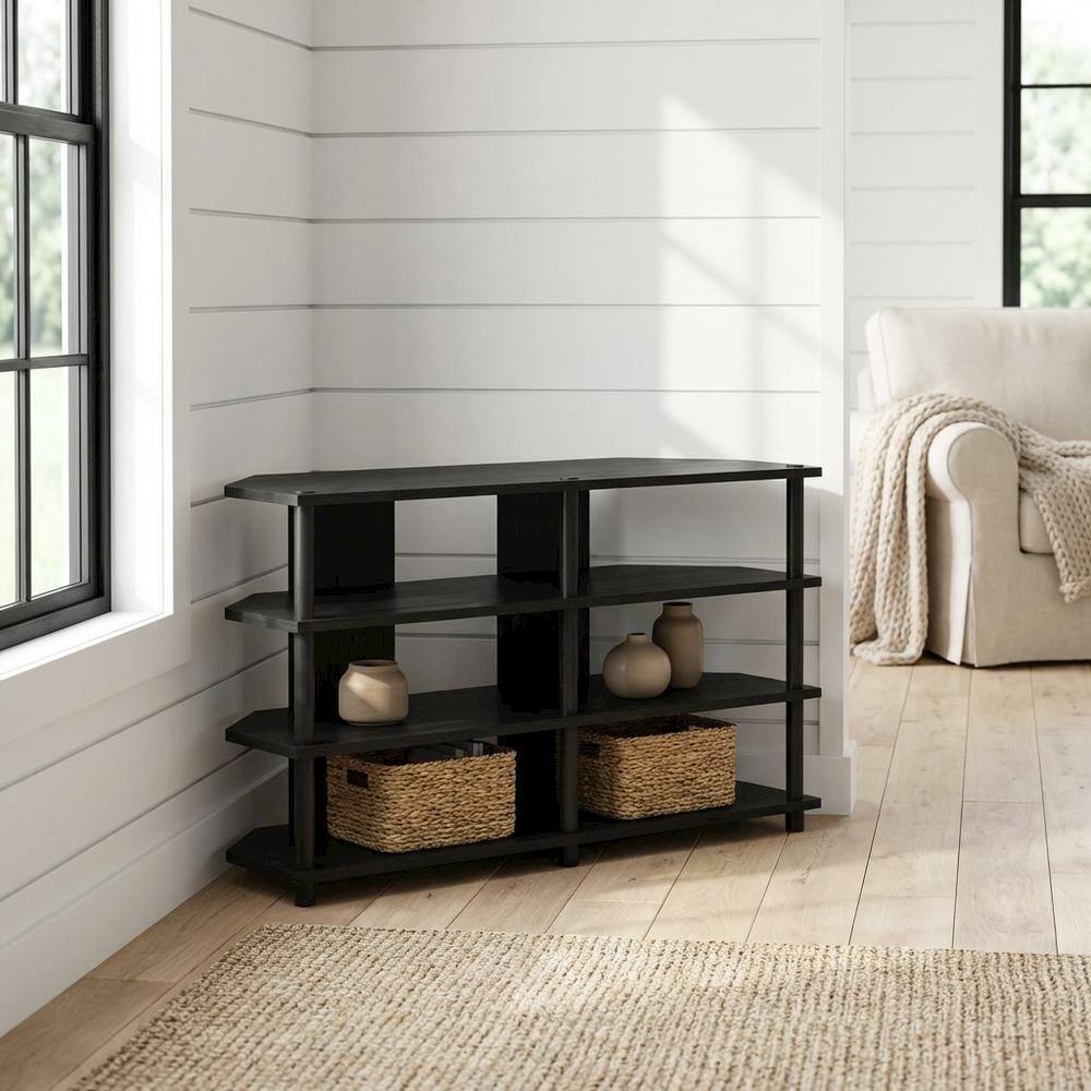Alt View 1. FurniFact - Corner TV Stand for 55-Inch TVs in Blackwood and Black Finish with Easy Assembly - Gold.