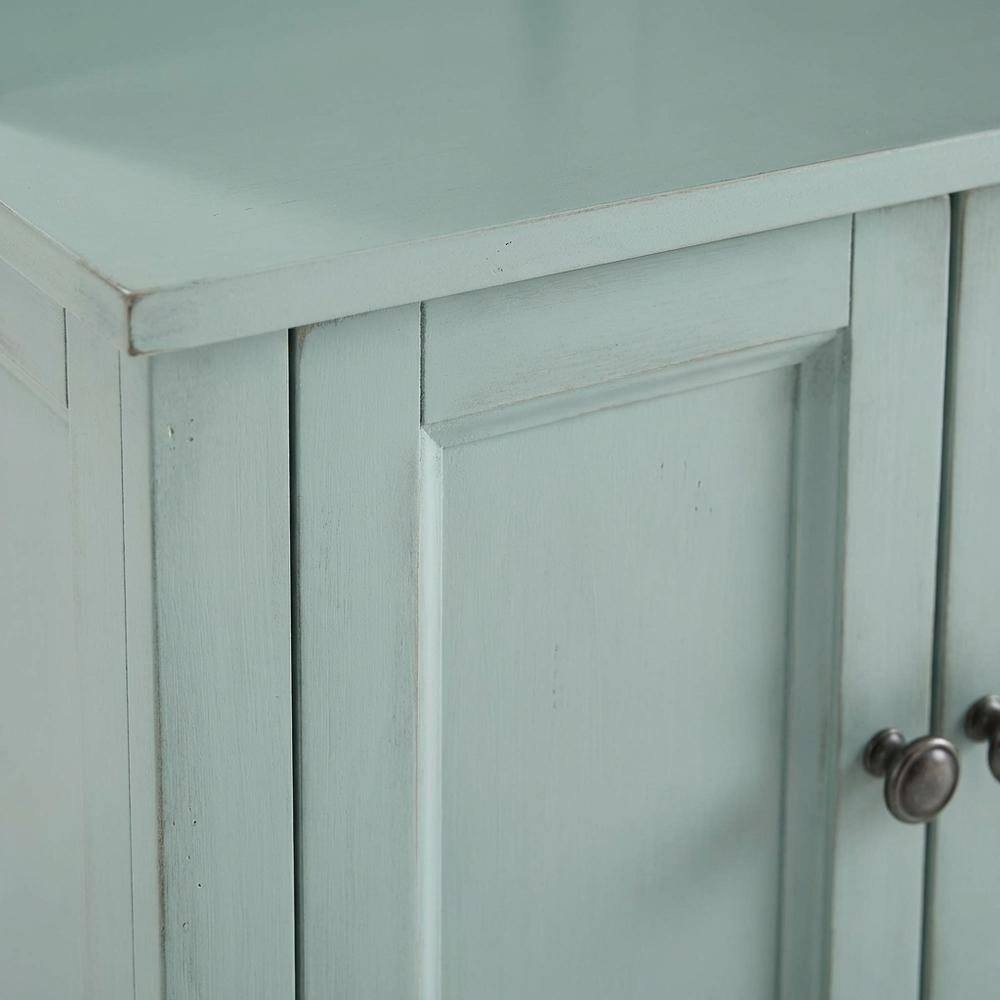 Alt View 2. FurniFact - Brown Hall Tree - Distressed Seafoam Blue.