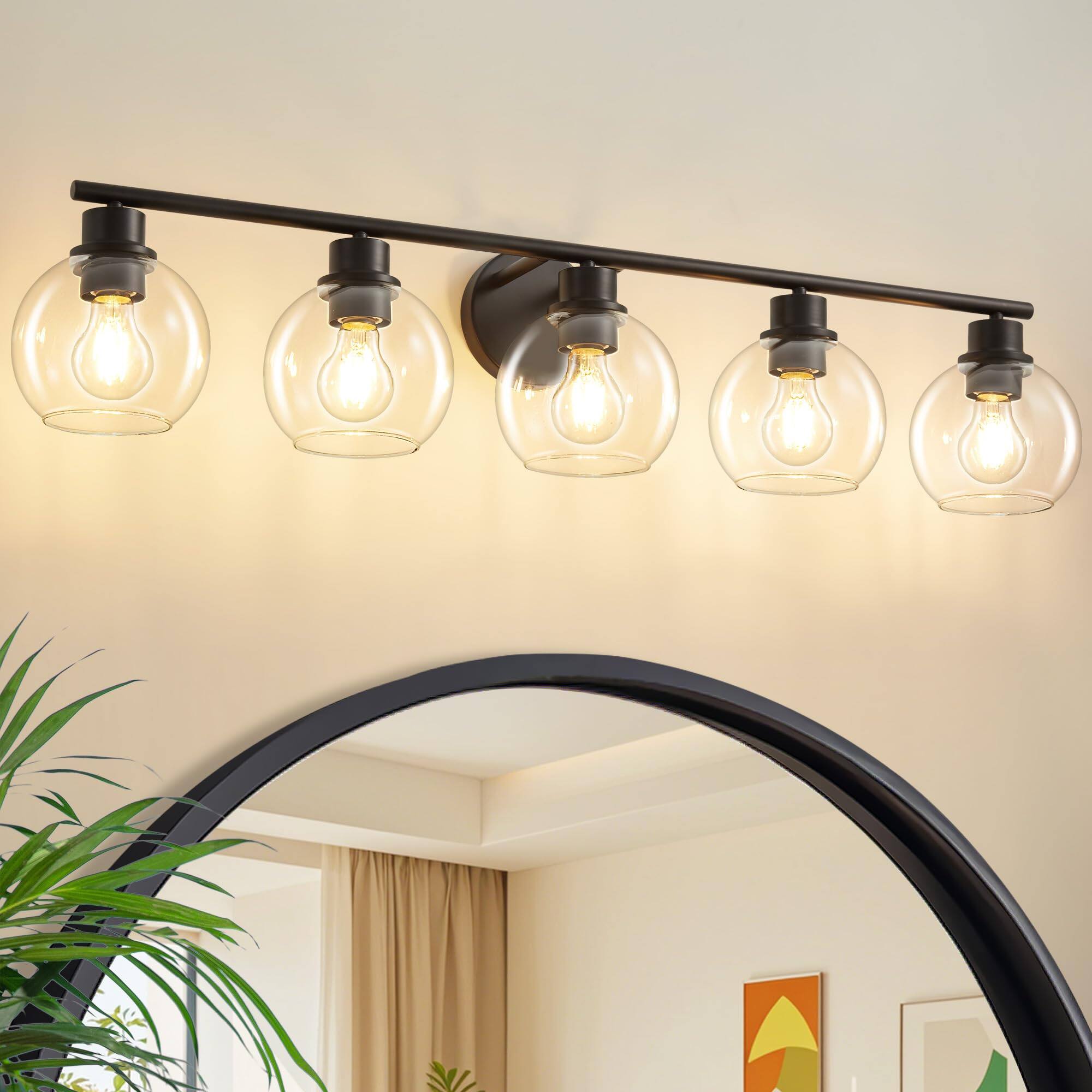 Cedar Assembly - Bathroom Light Fixtures Over Mirror s Vanity With Clear Glass Shade Inch Modern Brushed Nickel Lights Wall - Black 5 light-clear glass shade