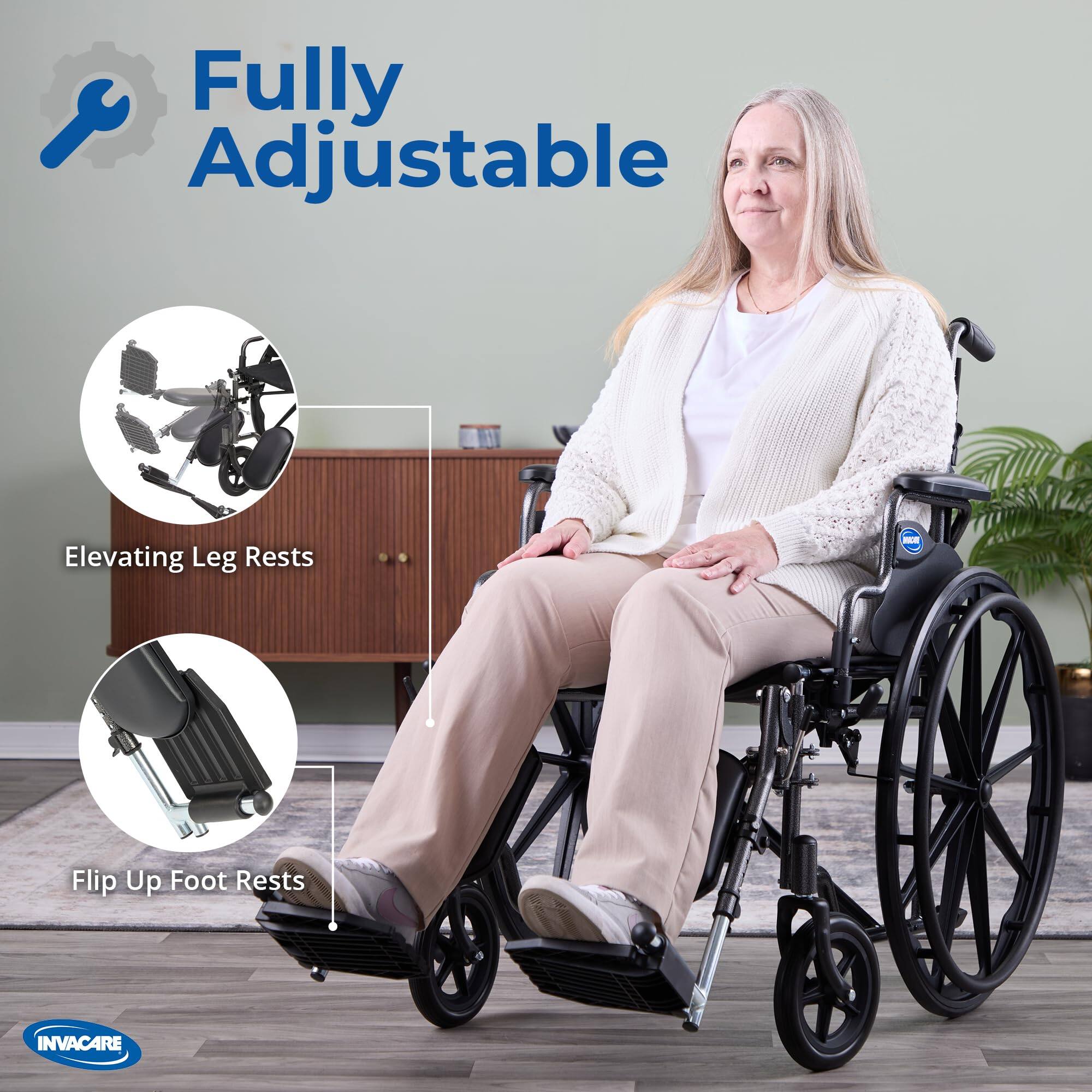 Fully Adjustable Elevating Leg Rests - Flip Up Foot Rests INVACARE