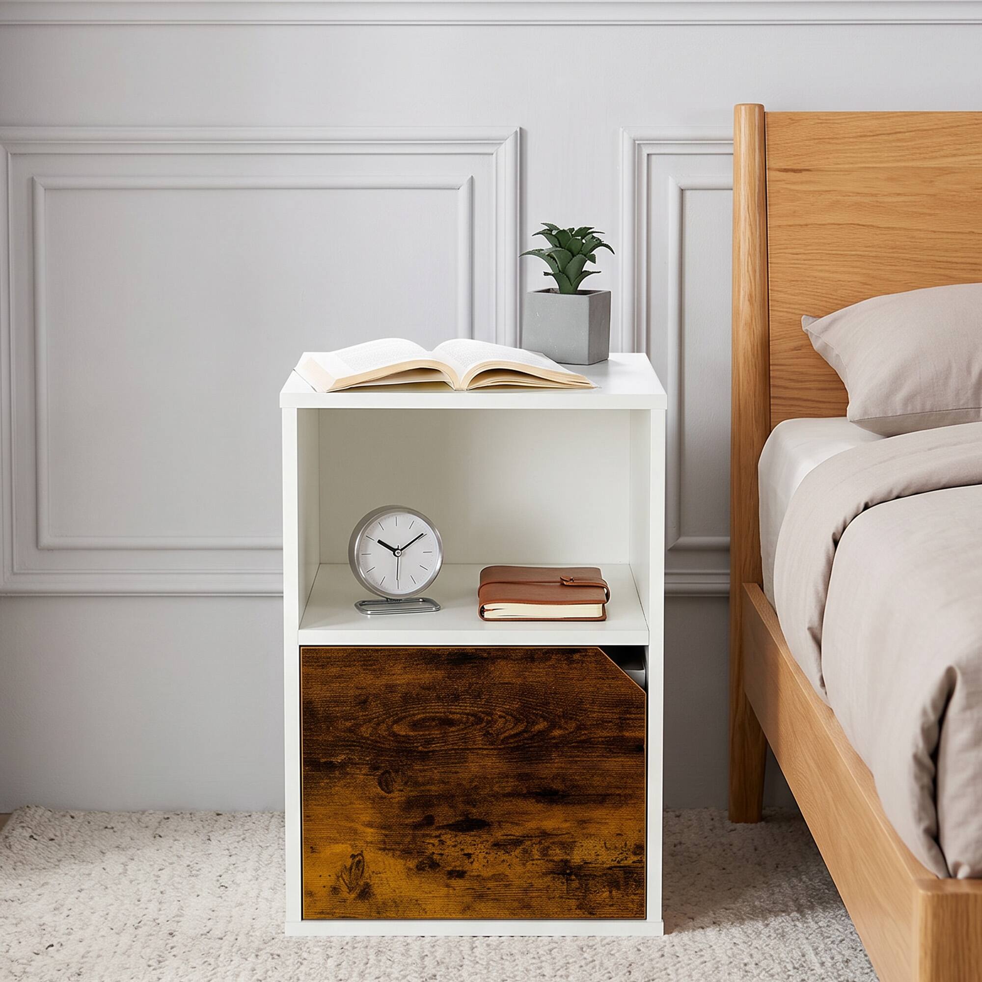 Front. WELLFOR - Set of 2 Nightstands for Living Room - White.