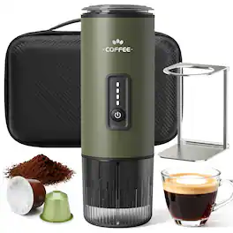 Gvode - Rechargeable Electric Portable Espresso Machine 20 Bar, Fits Pods & Ground, Car/ Offfice/ Home - Green