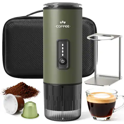 Front. Gvode - GVODE Rechargeable Electric Portable Espresso Machine 20 Bar, Fits Pods & Ground, Car/ Offfice/ Home - Green.