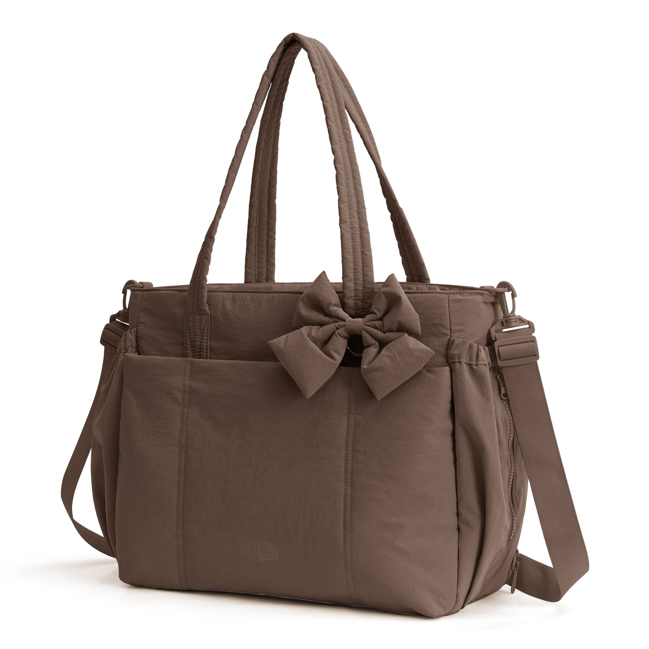 Angle. Bagsmart - Bloom Everyday Tote, Diaper Bag with 180° Wet/Dry Compartment & Detachable Bottle Pouch for Travel & Daily Use - Mocha.