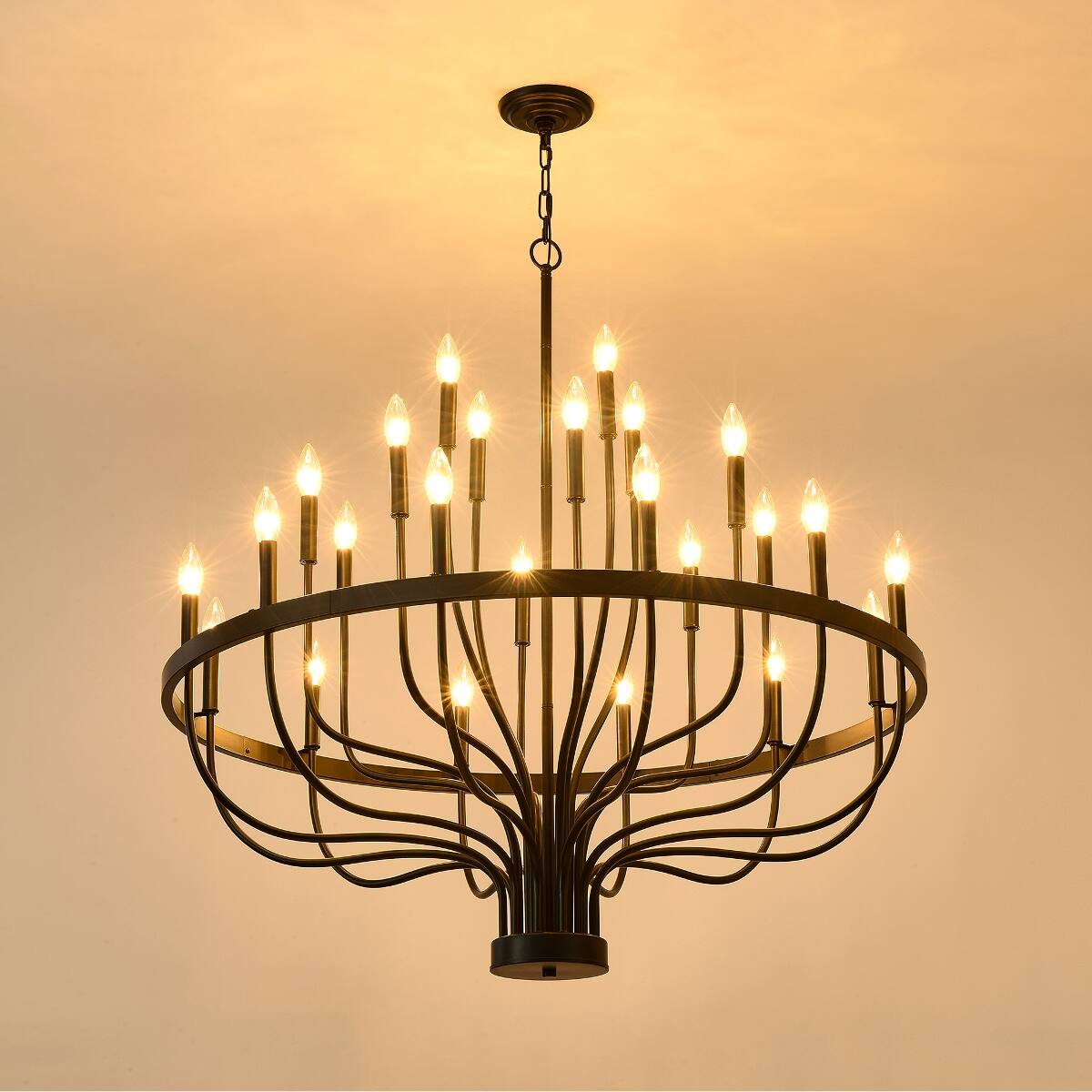 Angle. Loheer - Loheer 36 Light Chandelier Matte Black Iron E12 Candle Pendant for Dining Room and Kitchen Island.
