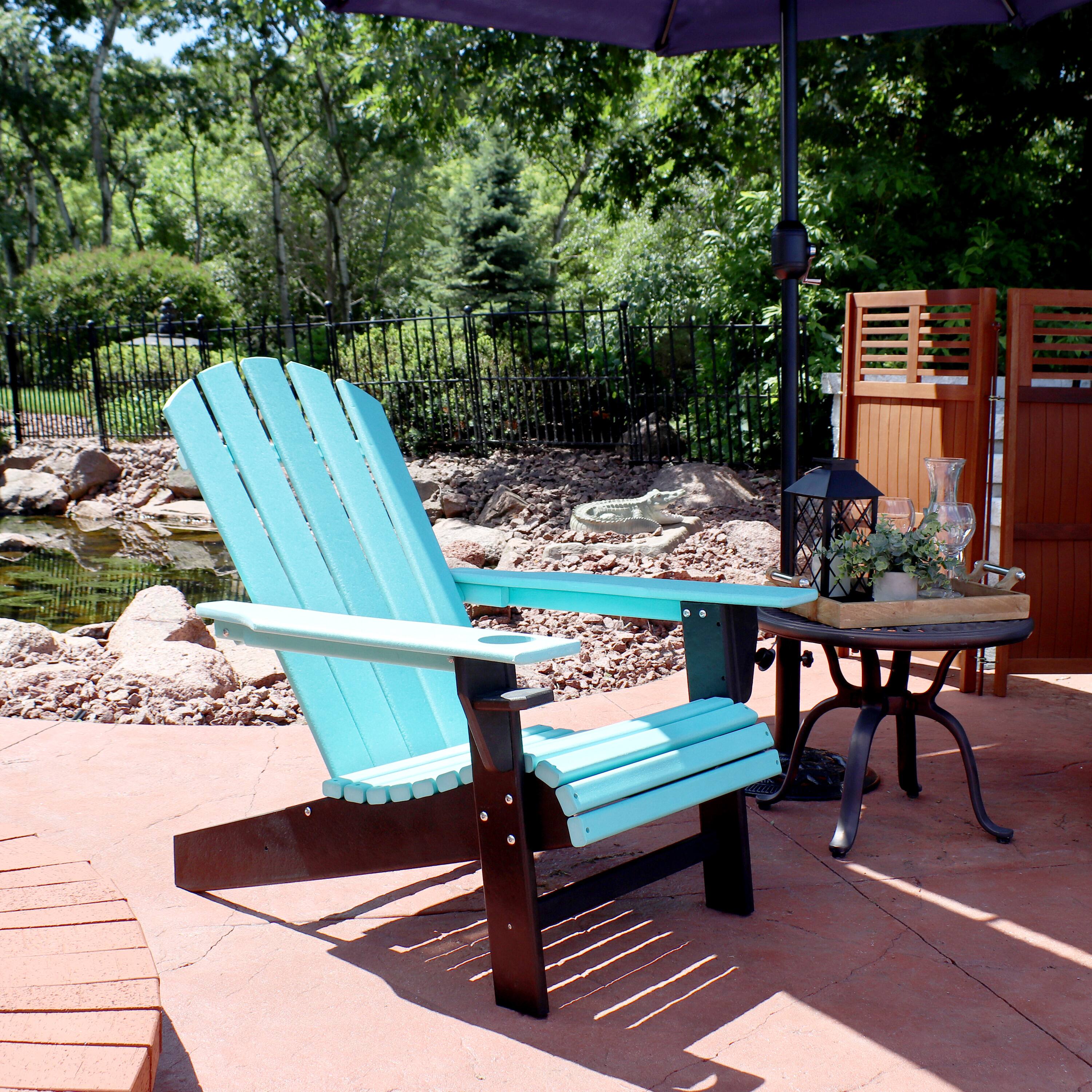 Alt View 7. Sunnydaze - HDPE Adirondack Chair with Drink Holder - Turquoise and Black.