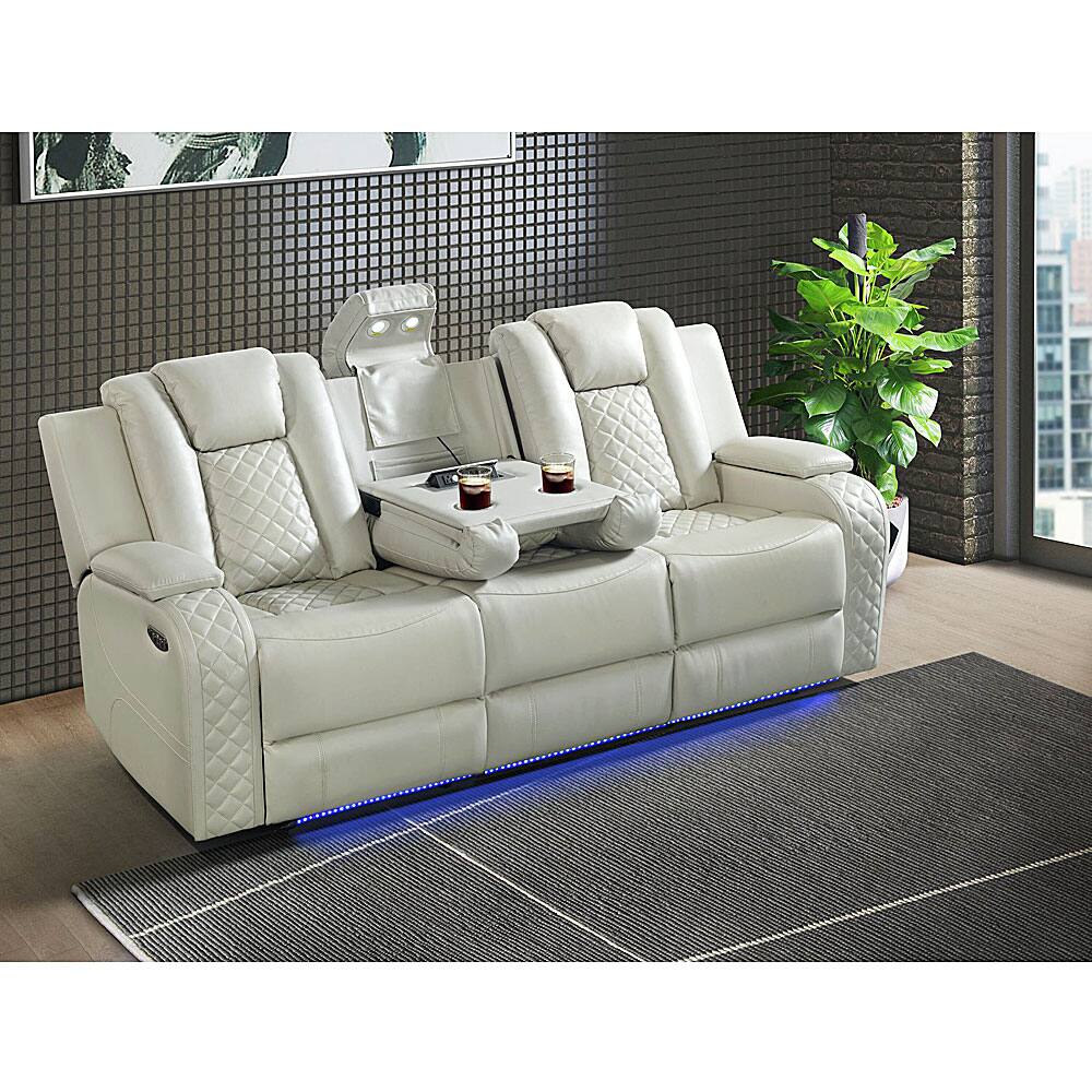 Left. Elements - Carlo Power Motion Sofa with Power Headrest - Pebble Oyster - White.