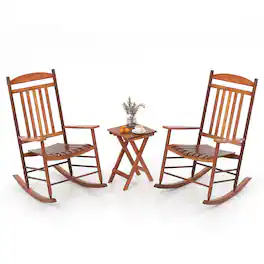 Gymax - 3PCS Patio Poplar Wood Rocking Bistro Set Outdoor Furniture Set for Garden - Natural