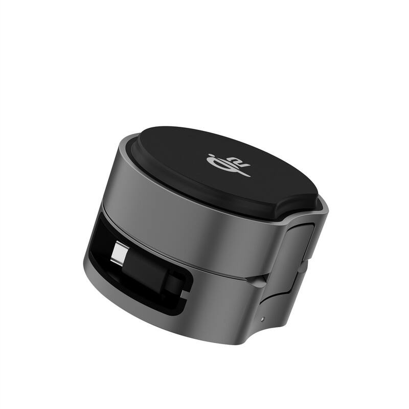 Angle. SKRAN - QI2 Phone Stand - 15W Fast 3-in-1 Wireless Chargerwith Built-in Retractable Cable, Charging for Apple Devices - Silver.