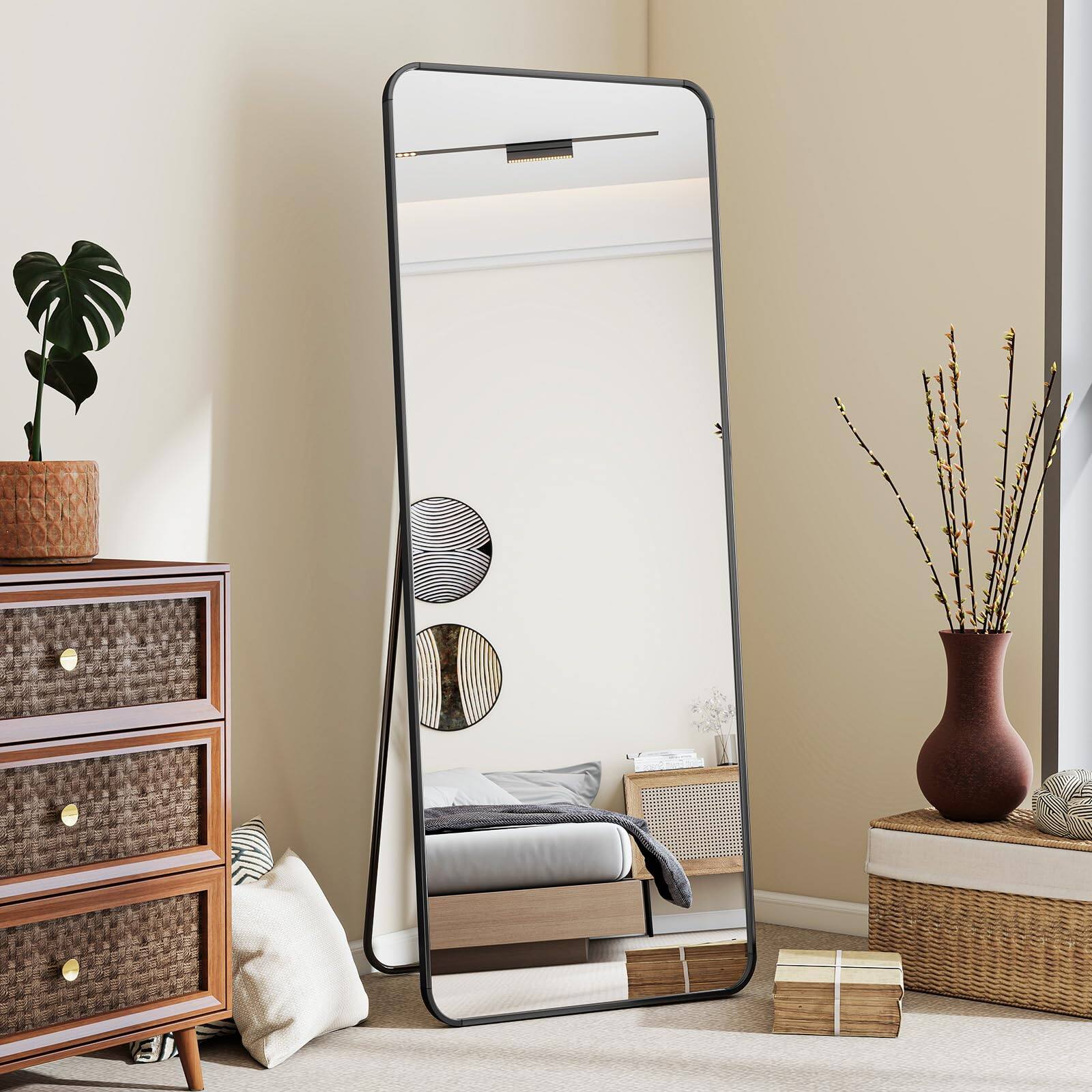 Alt View 1. Hanke - Full Length Mirror Rounded Corner Floor Standing Hanging Or Leaning Against Wall Suitable For Bedroom Room - Black 71"L x 32"W.