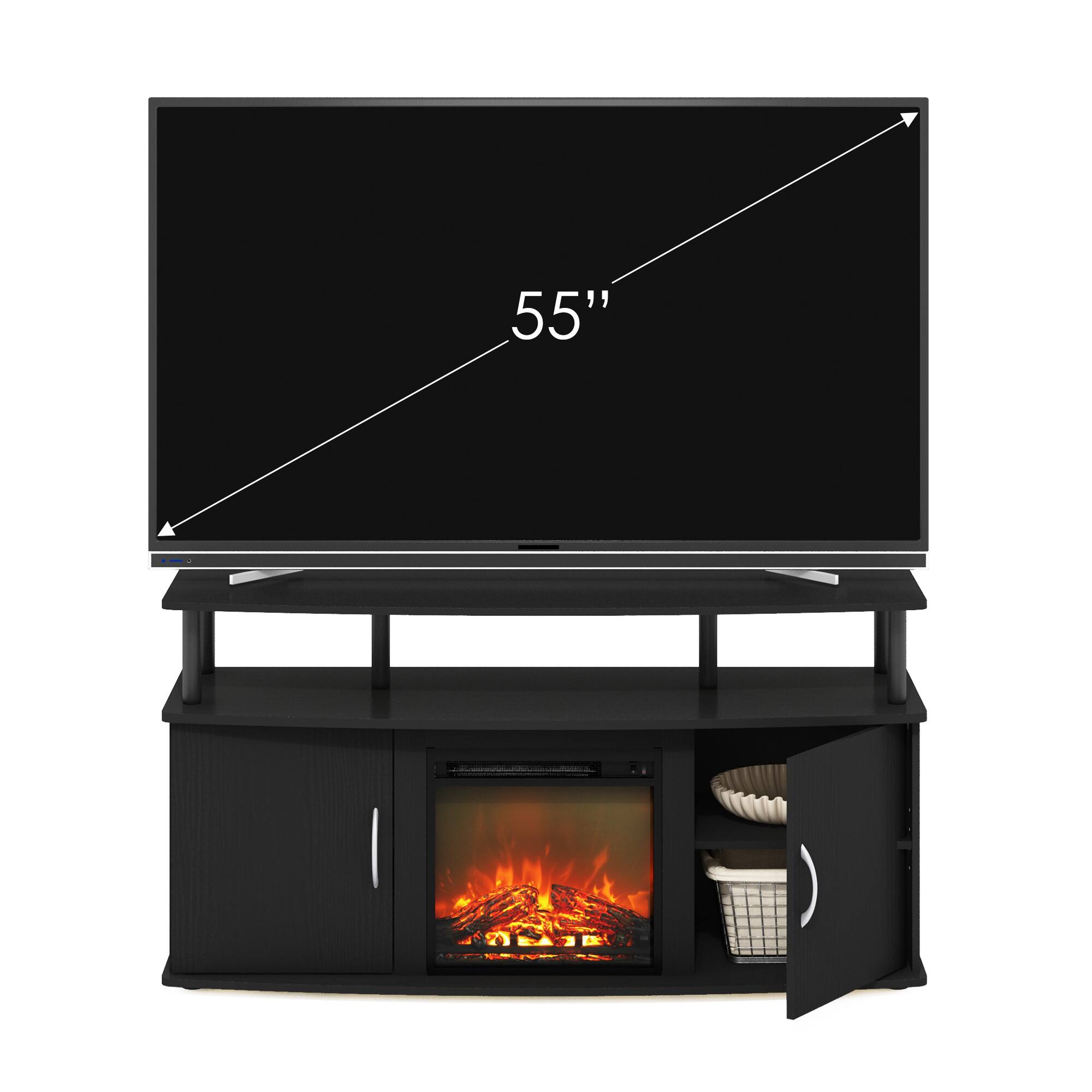 Alt View 4. Furinno - Jensen Living Room Fireplace Entertainment Center with Doors Storage Cabinet for TV up to 55 Inch - Americano/Black.