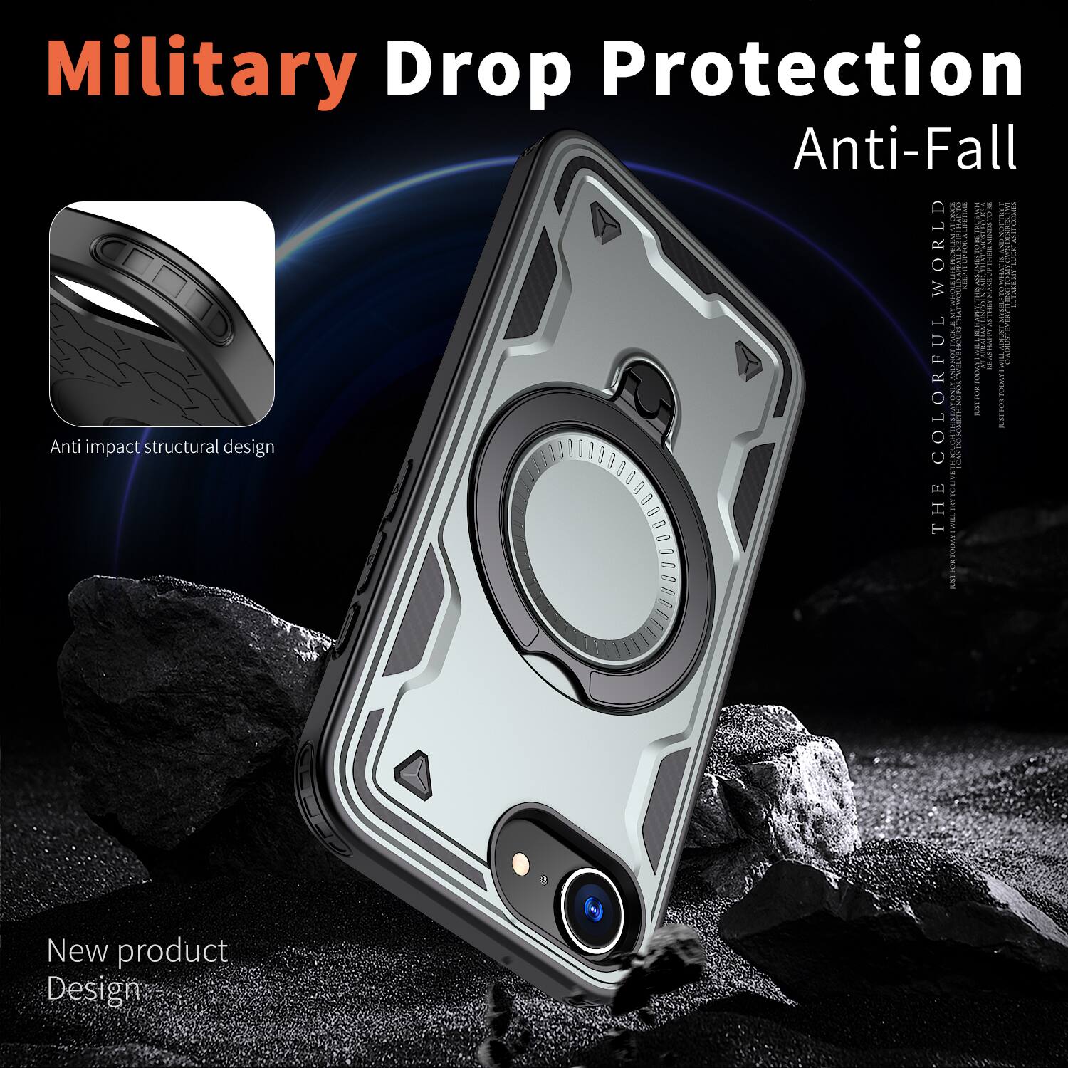 Military Drop Protection Anti-Fall

Anti impact structural design

COLORFUL

THE CALOMA TA//R30 929

New product Design