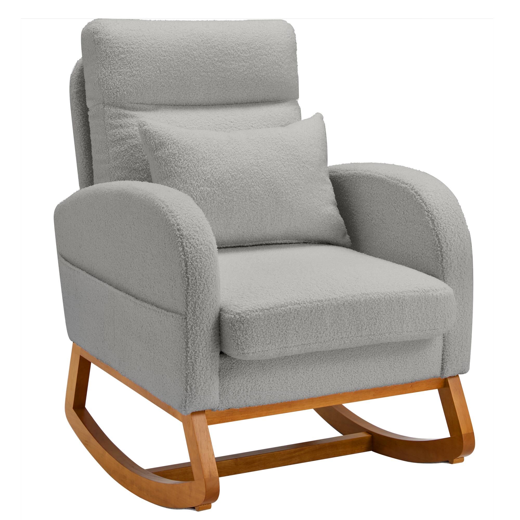 Alt View 5. U-HOMY - U-HOMY Rocking Chair Comfort Set: Solid Wood with Pillow, Blanket | Plush Teddy Fleece Accent Chair for Living Room - Grey.