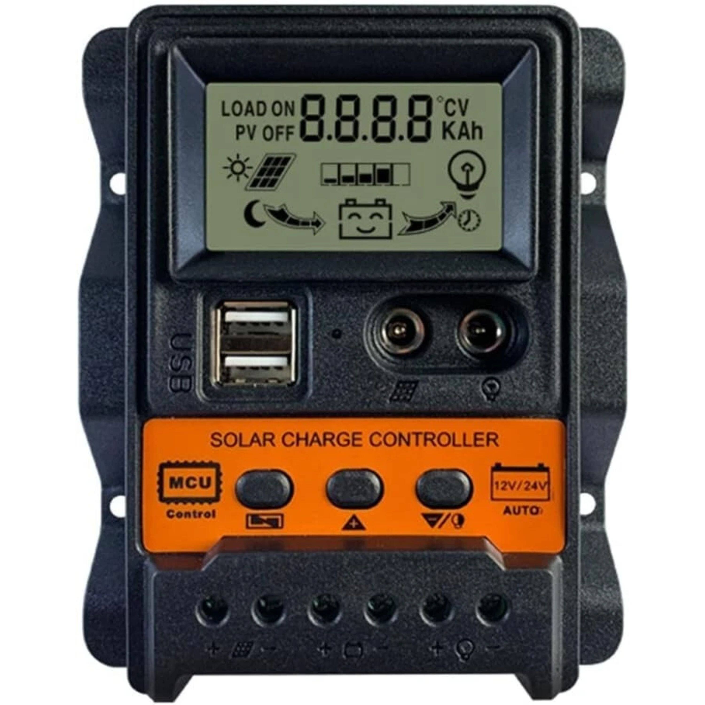 LOAD ON  
PV OFF  
8.8.8.8  
CV  
KAh  

USB  
SOLAR CHARGE CONTROLLER  
MCU  
12V/24V  
Control + AUTO