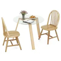Costway - 3 PCS Dining Set for 2 Round Table with 2 Chairs Solid Rubber Wood Frame Modern - Beige - Front_Zoom