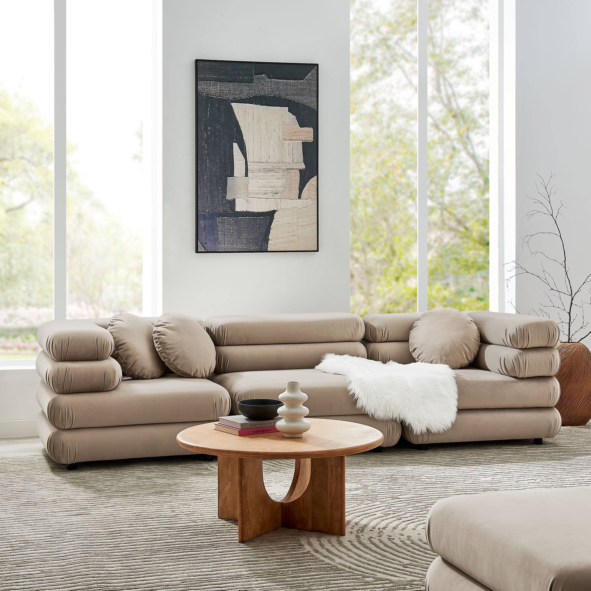 Alt View 7. Modway - Jubilee 3-Piece Modular Performance Velvet Sectional Sofa by Modway - Taupe.