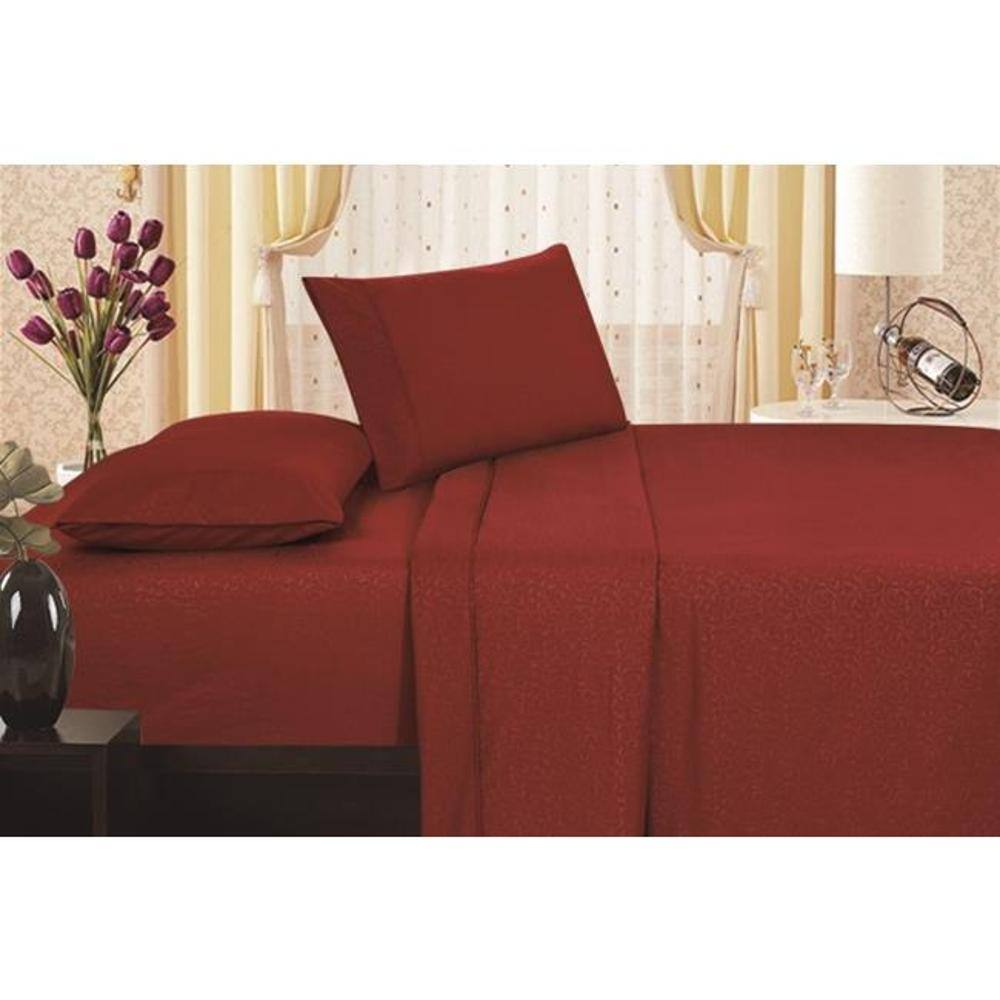 Alt View 1. Plazatex - Plazatex Vine Print 90GSM Brushed Microfiber Soft Wrinkle Free Sheet Set - Twin 39x75", Burgundy - Burgundy.