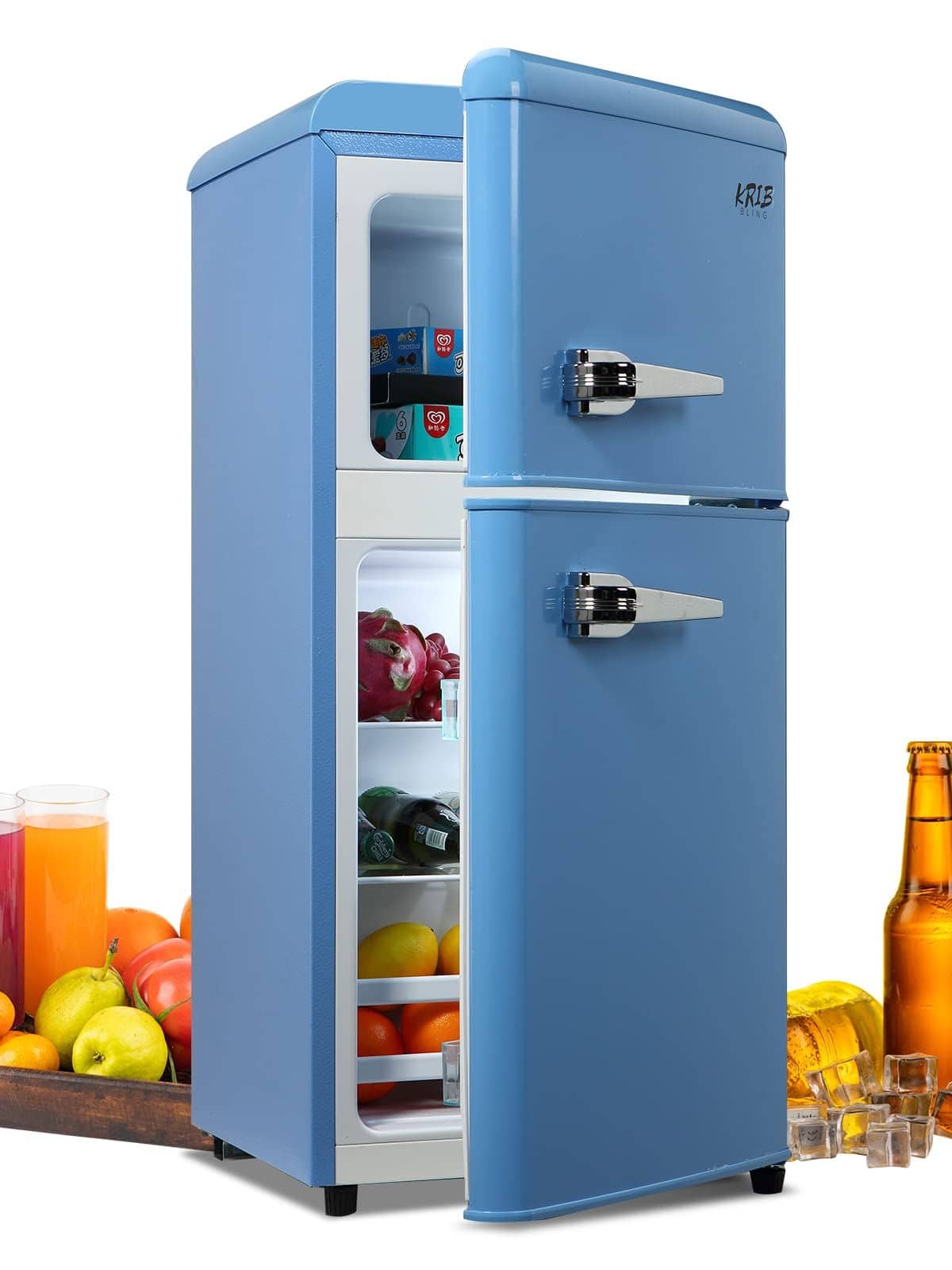 Tiramisubest - 3.5 Cu.Ft Compact Refrigerator Mini Fridge with Freezer,Small Refrigerator with 2 Door,7 Level Thermostat - Blue