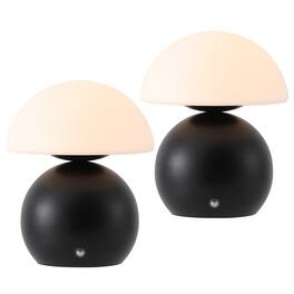 Jonathan Y - Kanya 7.25" USB-C Rechargeable Table Lamp Set of 2, Metal Base with White Glass Dome Shade and Touch Dimmer - Black