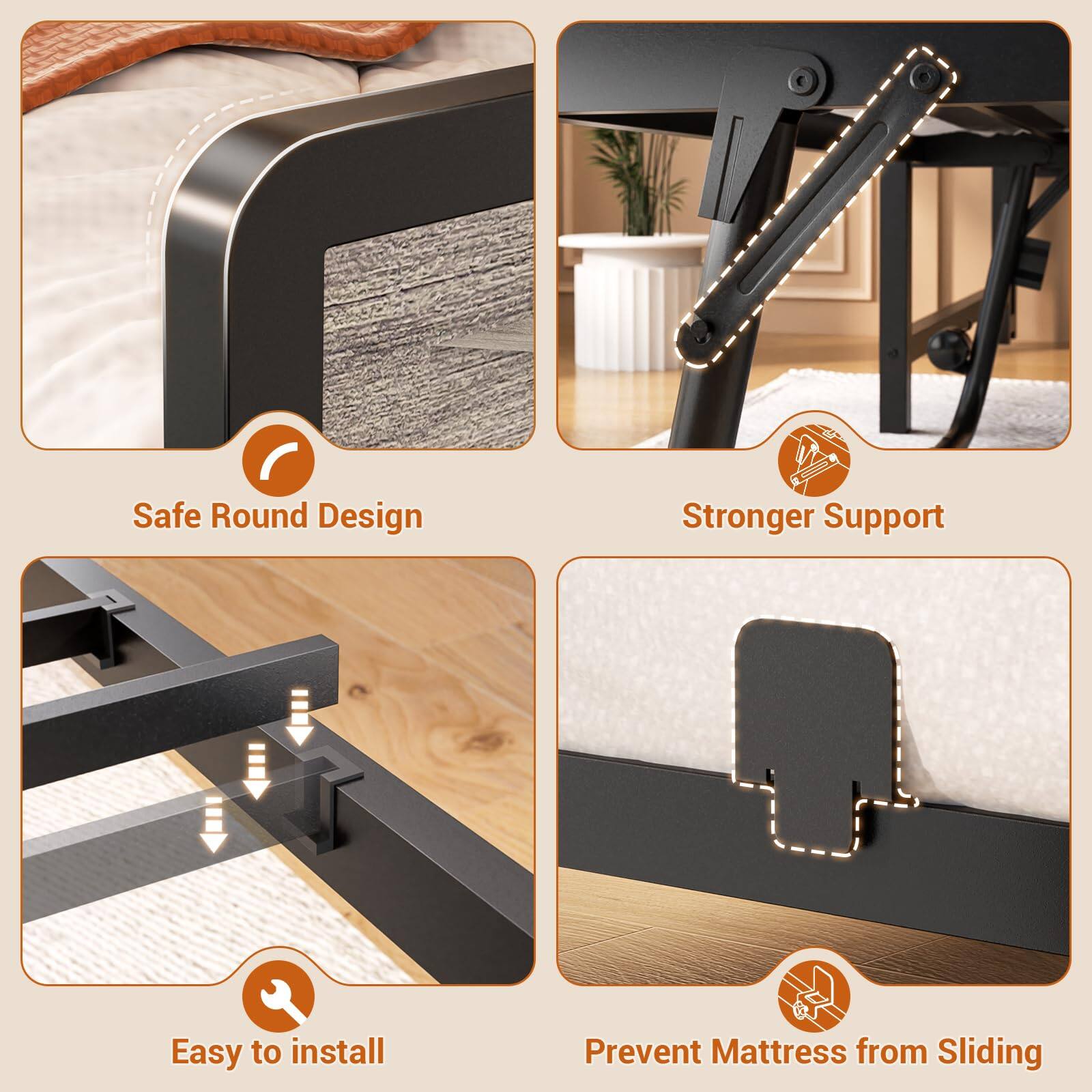 - Safe Round Design
- Stronger Support
- Easy to install
- Prevent Mattress from Sliding