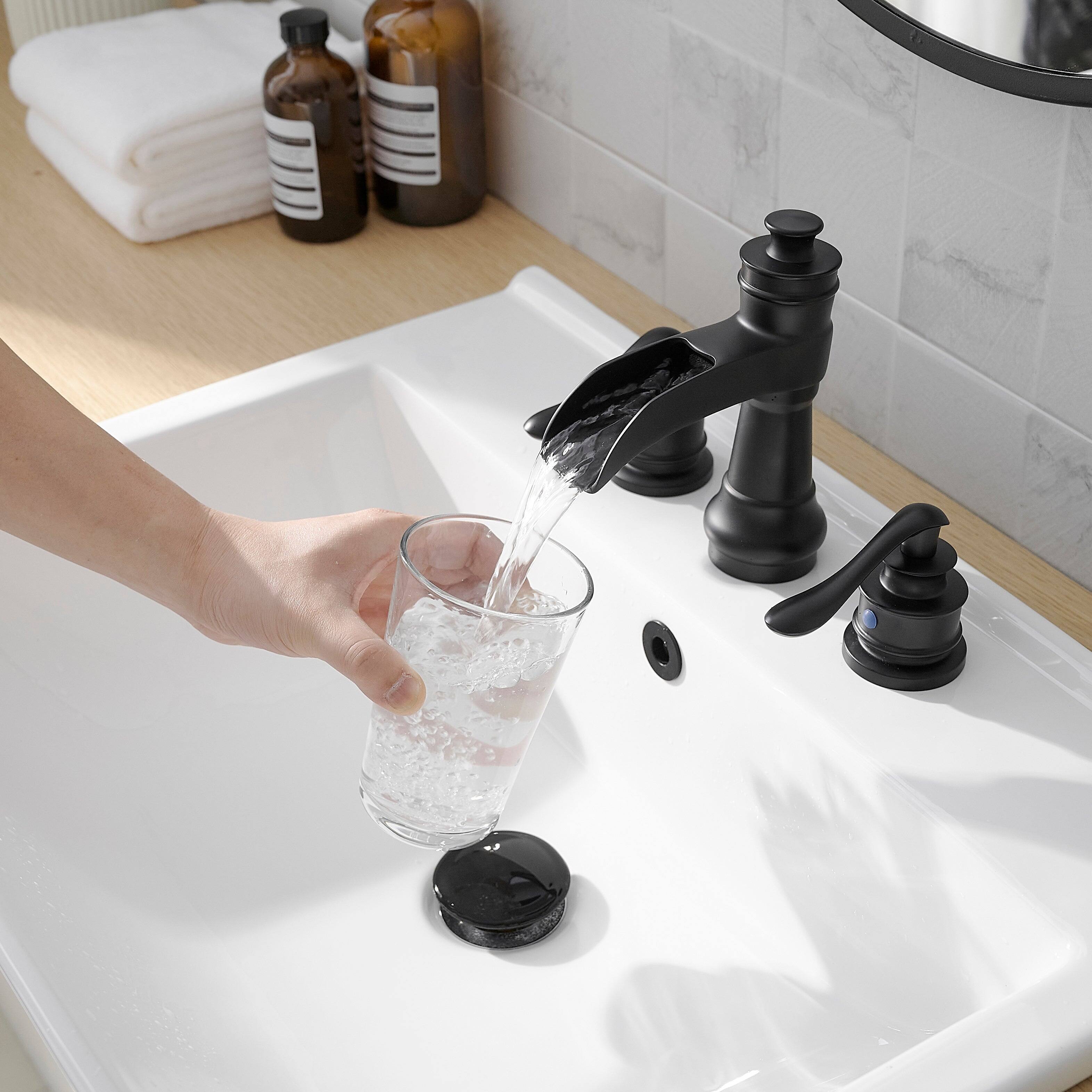 Alt View 9. Boyel Living - Waterfall 8 Inch Widespread 2 Handle Bathroom Faucet with Drain Assembly in Matte Black - Matte Black.