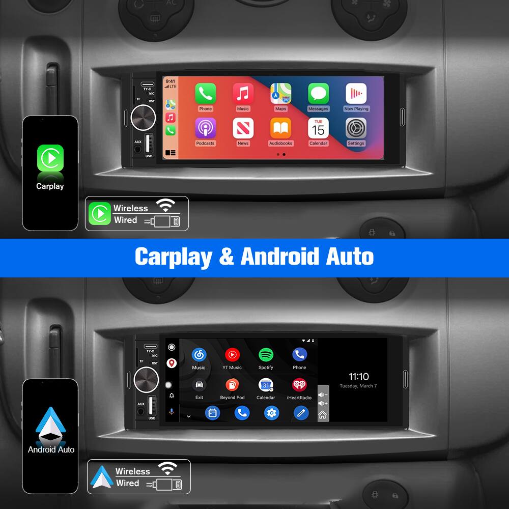 AC THe - 9:41 LTE ST AuR J Phone PodCaNTE Music News Maos Audiobooks Messages TUE 15 Calendar Now Playing Settings use Carplay Wireless Wired Carplay & Android Auto TF TEE - - Music YT Music Spotify 31 Phone 11:10 Tuesday, March 7 ALL Esit Beyond Ped Calendar HeartRadie use Android Auto Wireless Wired