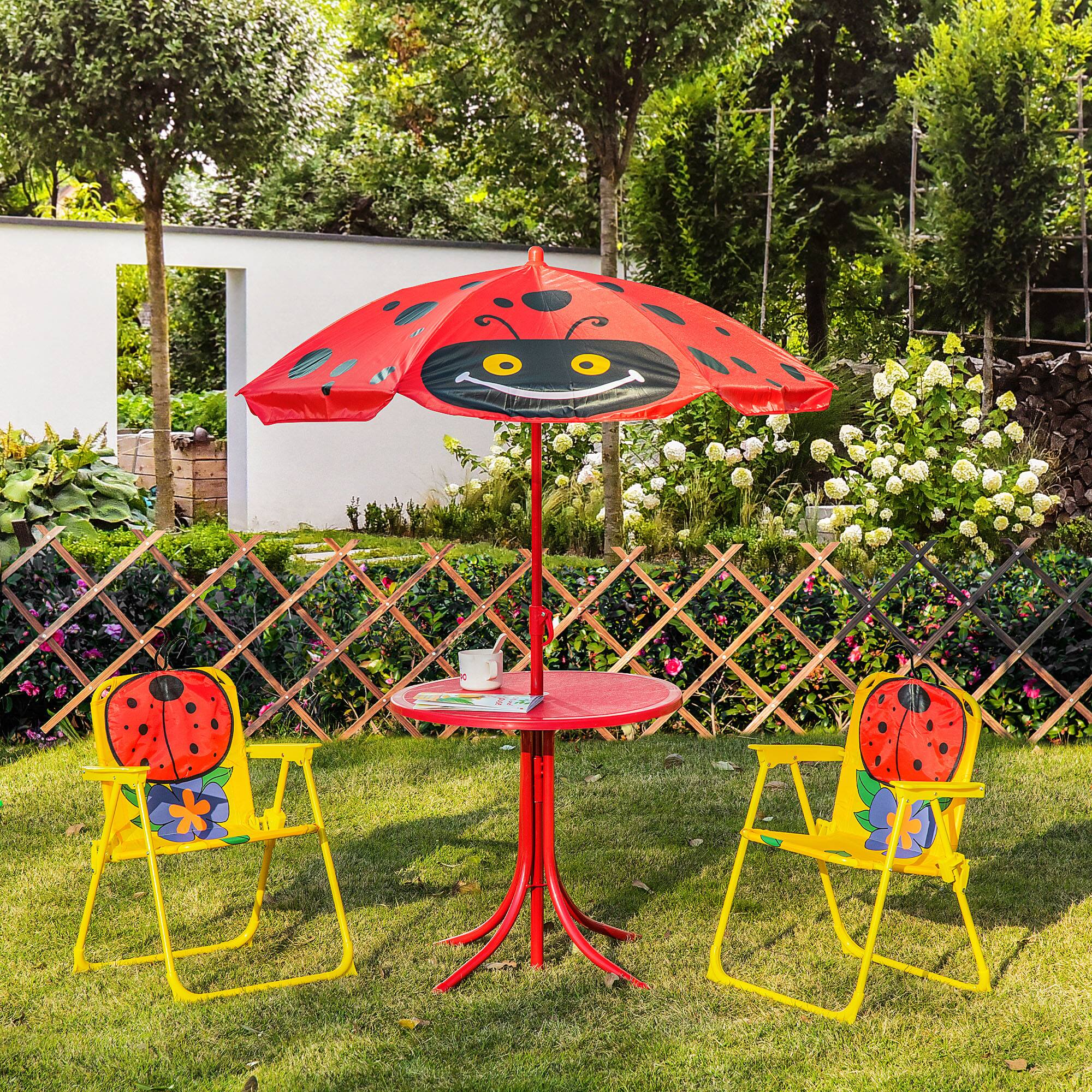 Alt View 1. Outsunny - Table and Chair Set, Outdoor Folding Garden Furniture, Picnic Table for Patio Backyard - Red.