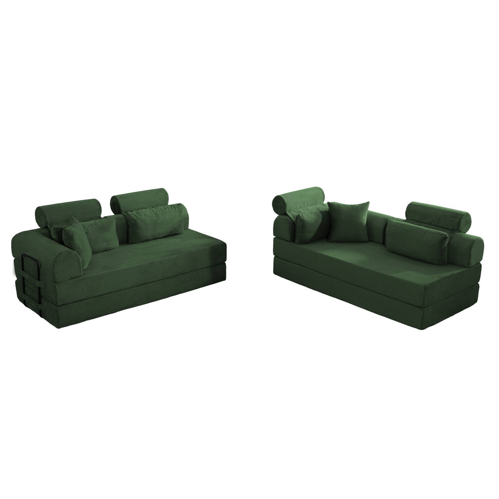 Alt View 2. Anysun - L-Shape Corduroy Modular Sectional Sofa - Minimalist Compressed Design, Unfolds into Bed, Space-Efficient - Green.