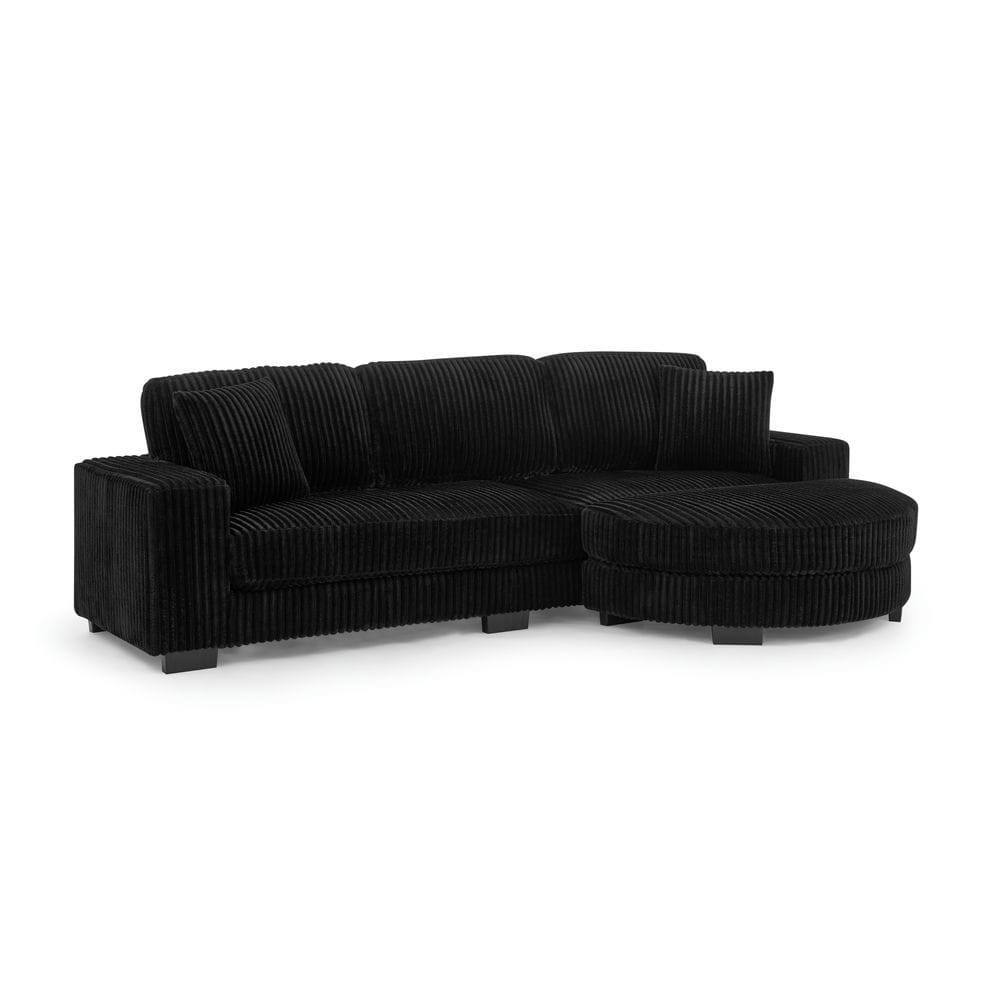 Alt View 6. Kadyn - Modular Sleeper Sectional with Ottoman, L-Shaped Corduroy Sofa with Tufted Upholstery, Black - Black.