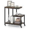 Costway - 1 PCS Modern G-Shaped End Table with Storage Shelves & Lockable Casters for Living Room Brown - Rustic Brown + Black