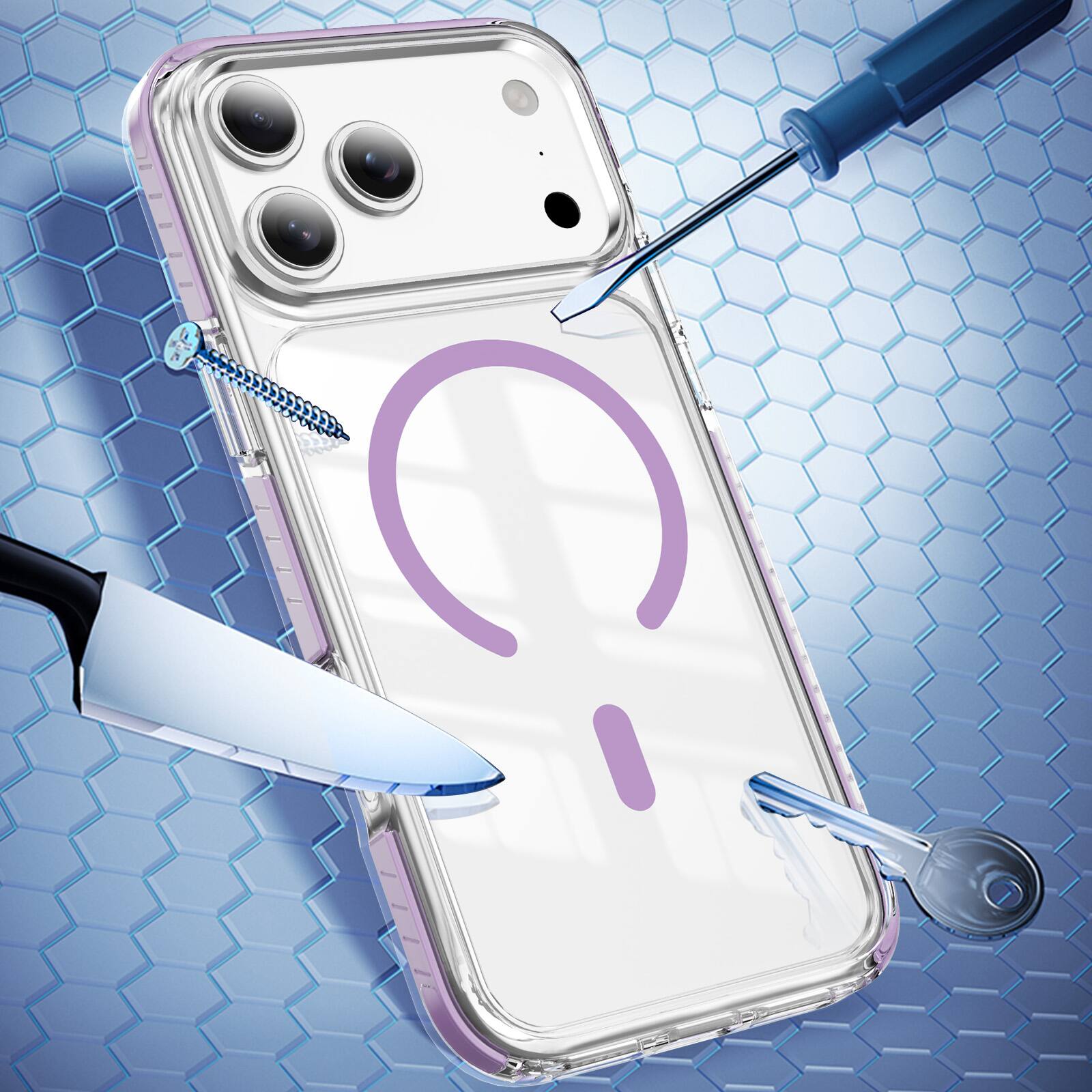 Back. UUCOVER - Magnetic Case for Apple iPhone 18 Pro Max, Compatible with MagSafe, Shockproof Anti-slip Bumper Anti-Scratch Clear Cover - Purple.