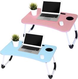 FC Design - 2 Pack Foldable Laptop Cumputer Table, Breakfast Serving Bed Tray, Lap Desk with Foldable Leg - Pink/Blue - Pink and Blue