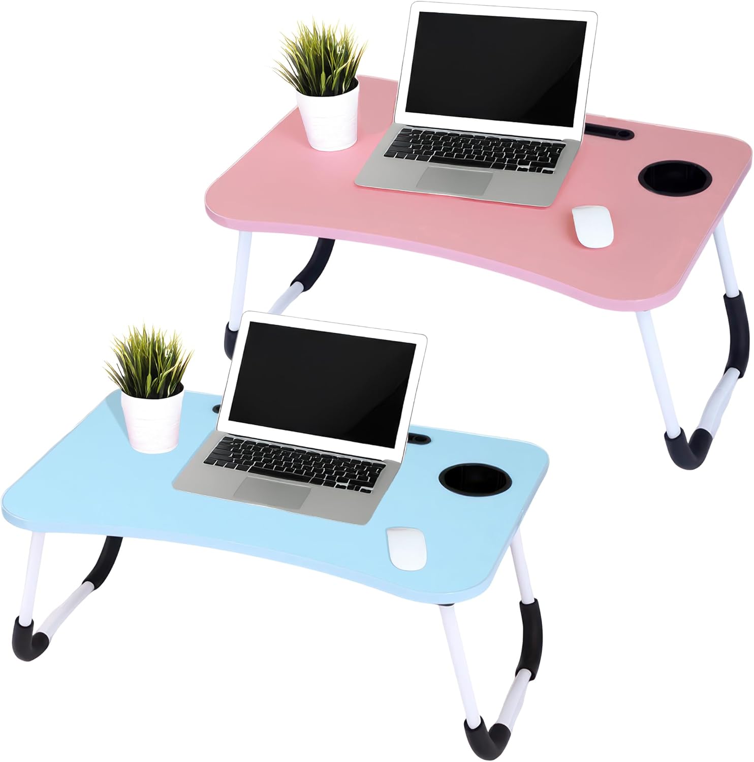 Front. FC Design - FC Design 2 Pack Foldable Laptop Cumputer Table, Breakfast Serving Bed Tray, Lap Desk with Foldable Leg - Pink/Blue - Pink and Blue.