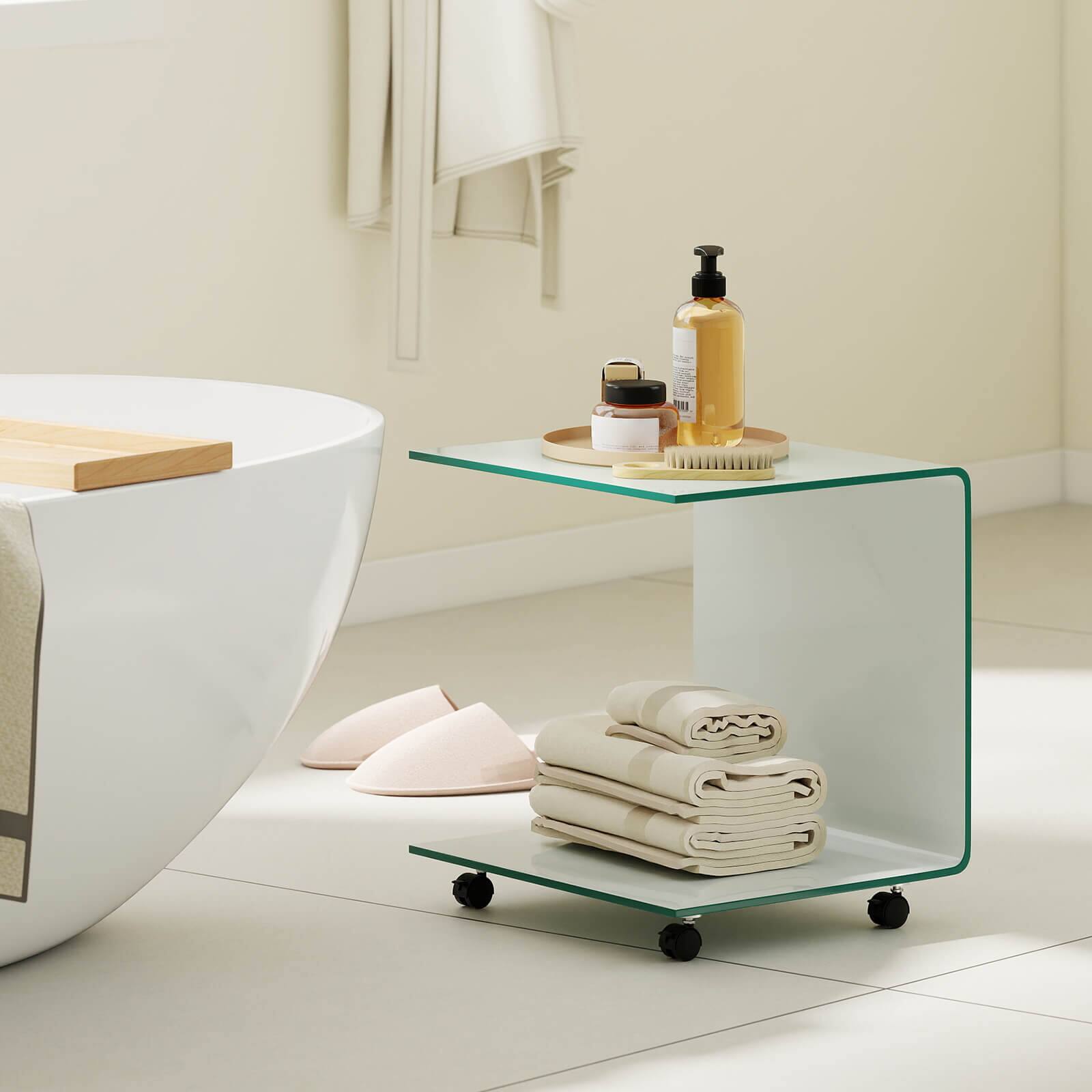 Alt View 3. Costway - Costway 2 PCS C-Shaped End Table with 2-tier shelf, 4 Swivel Lockable Wheels for Living Room - White.