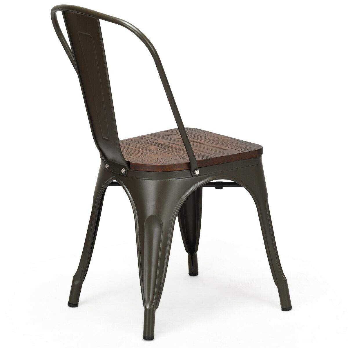 Alt View 9. Costway - Costway Set of 4 Style Metal Dining Side Chair Wood Seat Stackable Bistro Cafe - as pic.
