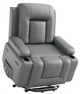 Jojoka - 37.4" Wide Electric Power Lift Recliner with Heat and Massage, PU Leather Lift Chair for Elderly - Gray