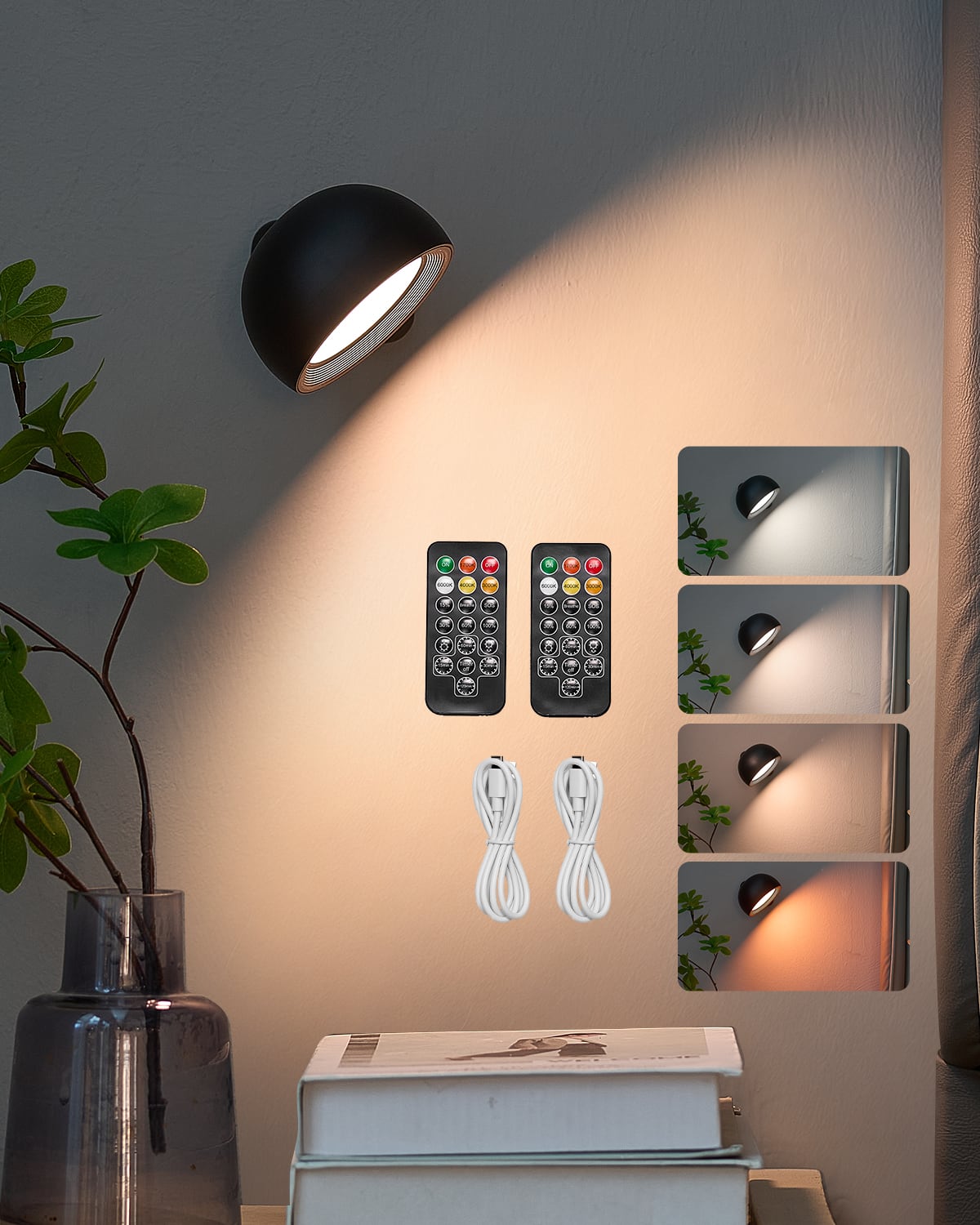 VEVOR - 2PCS LED Wall Sconces, Rechargeable Battery Operated Wall Sconces Lamps with Remote Control - Black