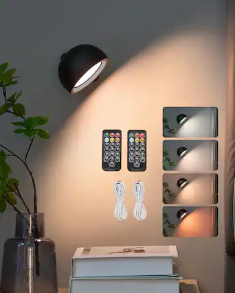 Front. VEVOR - 2PCS LED Wall Sconces, Rechargeable Battery Operated Wall Sconces Lamps with Remote Control - Black.