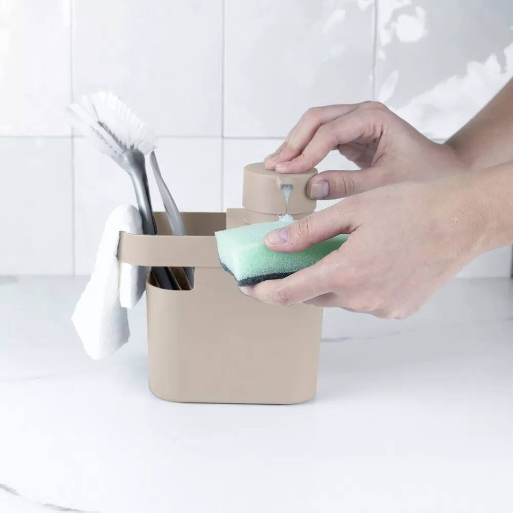 Alt View 1. OU - OU 22oz Soap Dispenser, Kitchen Soap Pump, Sponge & Dish Brush Holder, Gel & Dish Soaps Compatible - Beige - Beige.