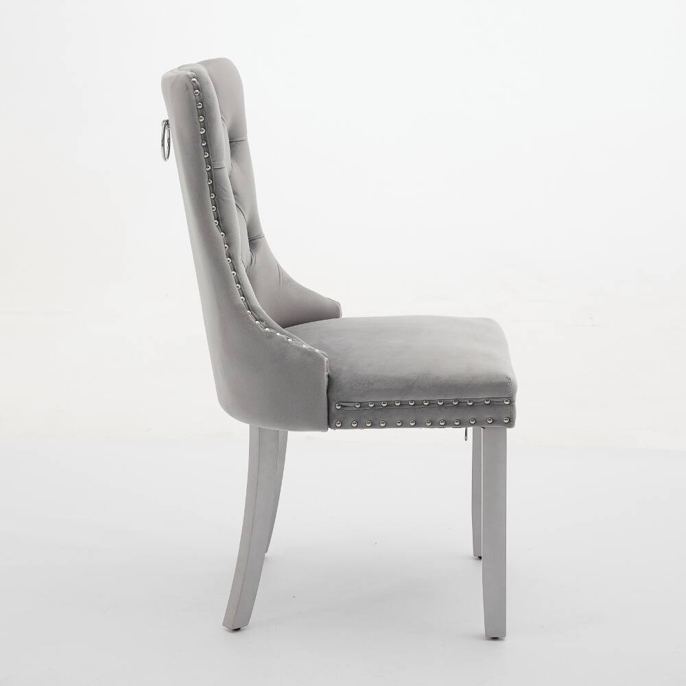 Back. Loheer - Loheer Velvet Dining Chairs Set of 2 Tufted Solid Wood Light Gray - Light Gray.