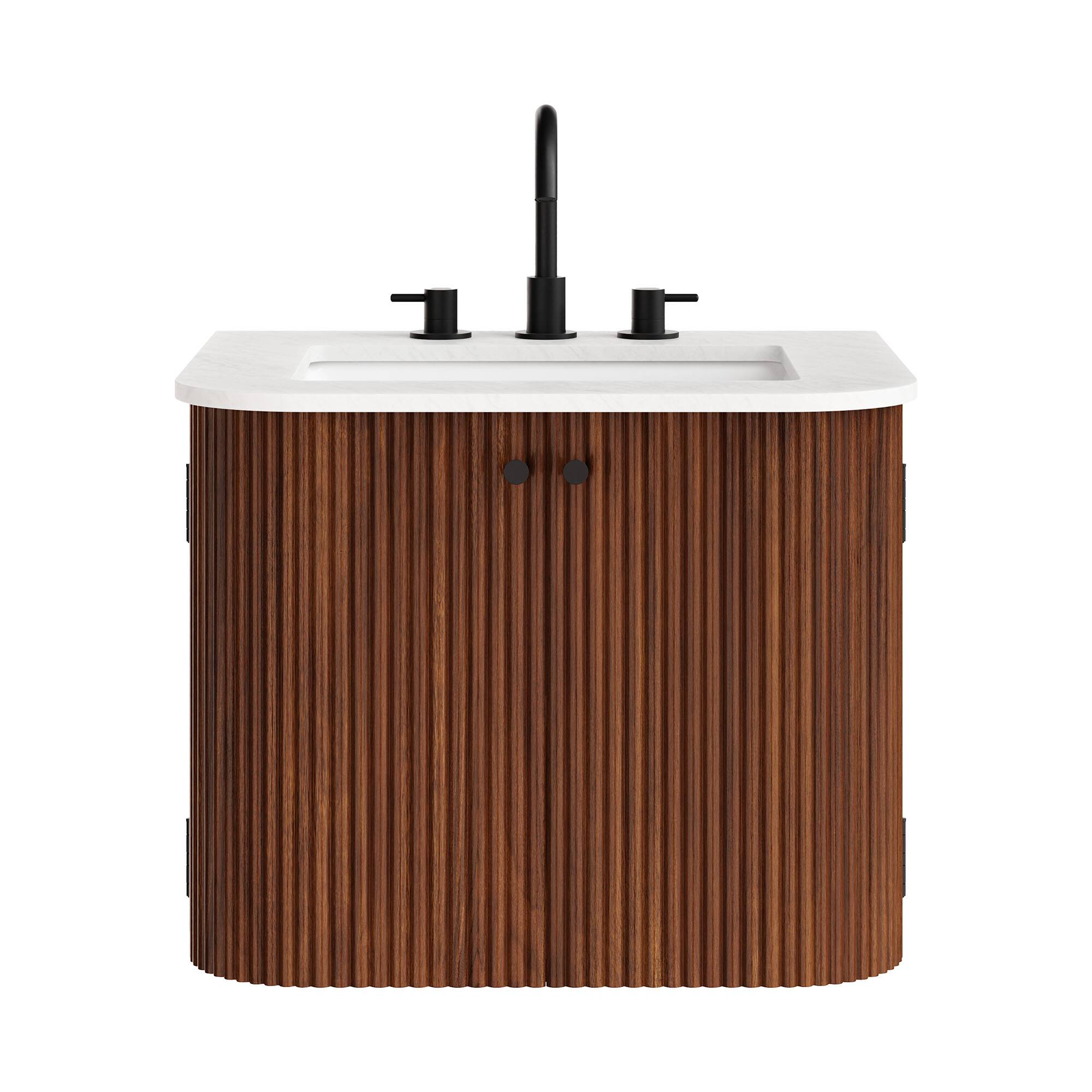 Alt View 4. Modway - Zia Wall-Mount Bathroom Vanity with Marble Sink by Modway - Walnut.