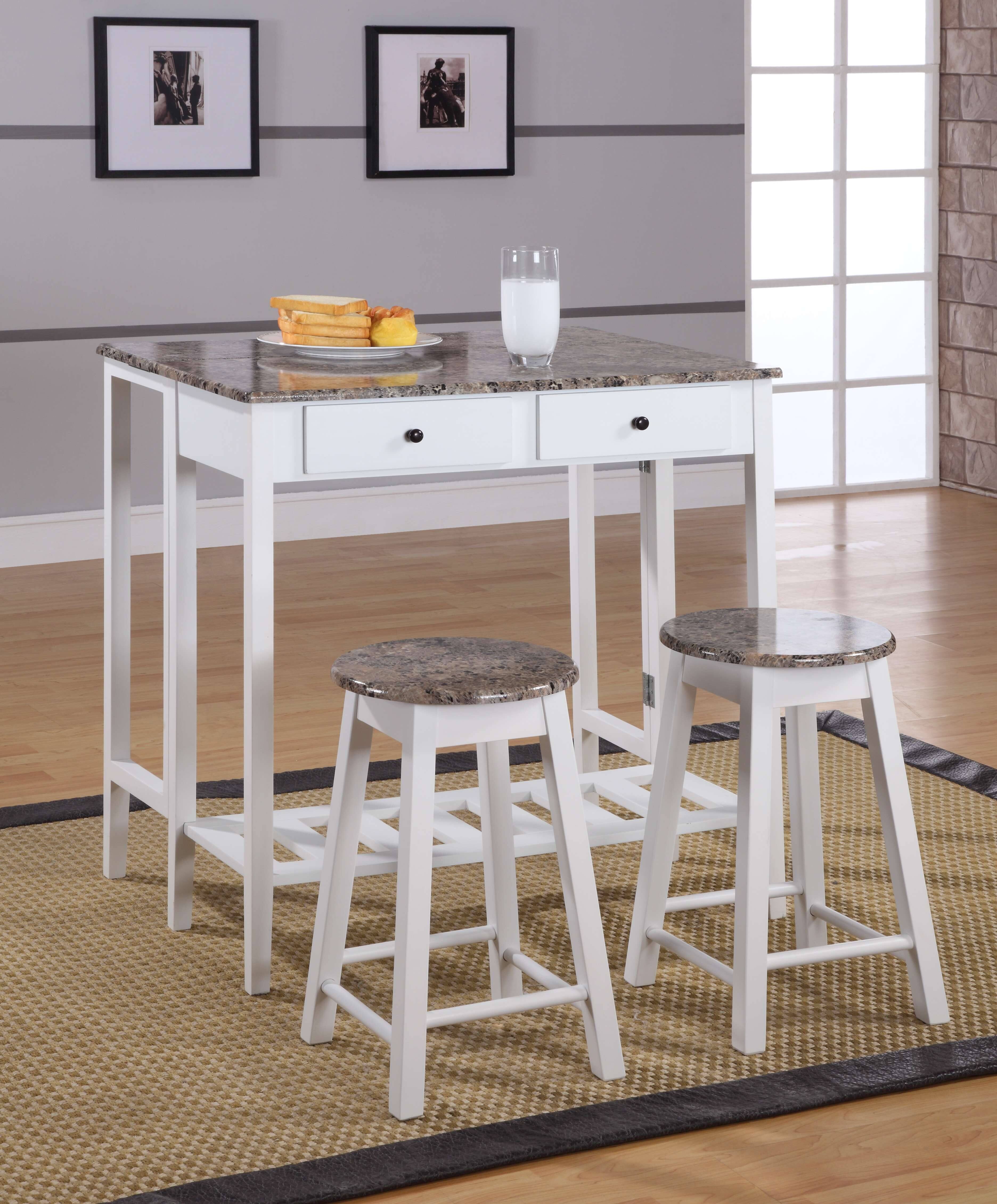 Front. Kings Brand Furniture - Kings Brand Furniture Pub Table Set Dining Table and 2 Stools - White Brown marble.