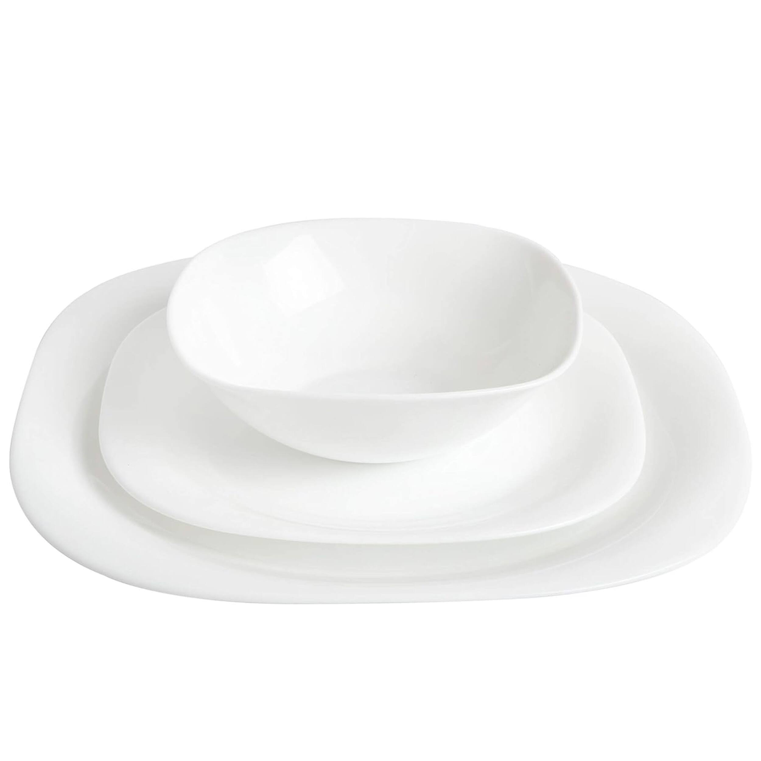 Alt View 2. Gibson - Ultra by Gibson Piazza 12 Piece Tempered Opal Glass Dinnerware Set in White - White.