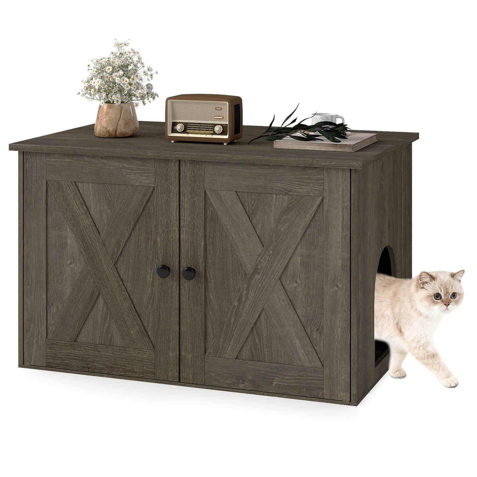 Front. Costway - Costway Hidden Cat Litter Box Enclosure Furniture with Divider for Living Room Hallway - Oak.