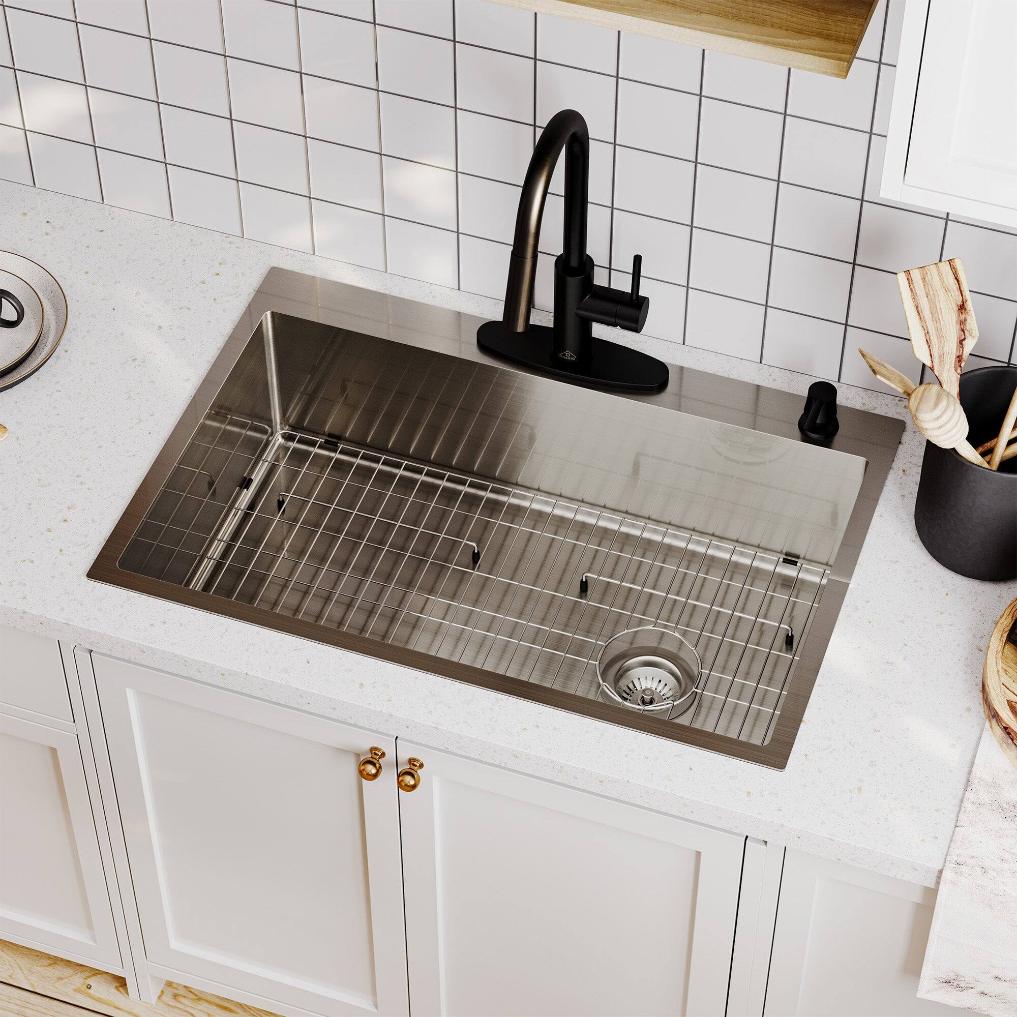 Alt View 2. Boyel Living - 33 in. Drop-In Single Bowl 18-Gauge Brushed Stainless Steel Kitchen Sink with Cutting board and Accessories - Silver.