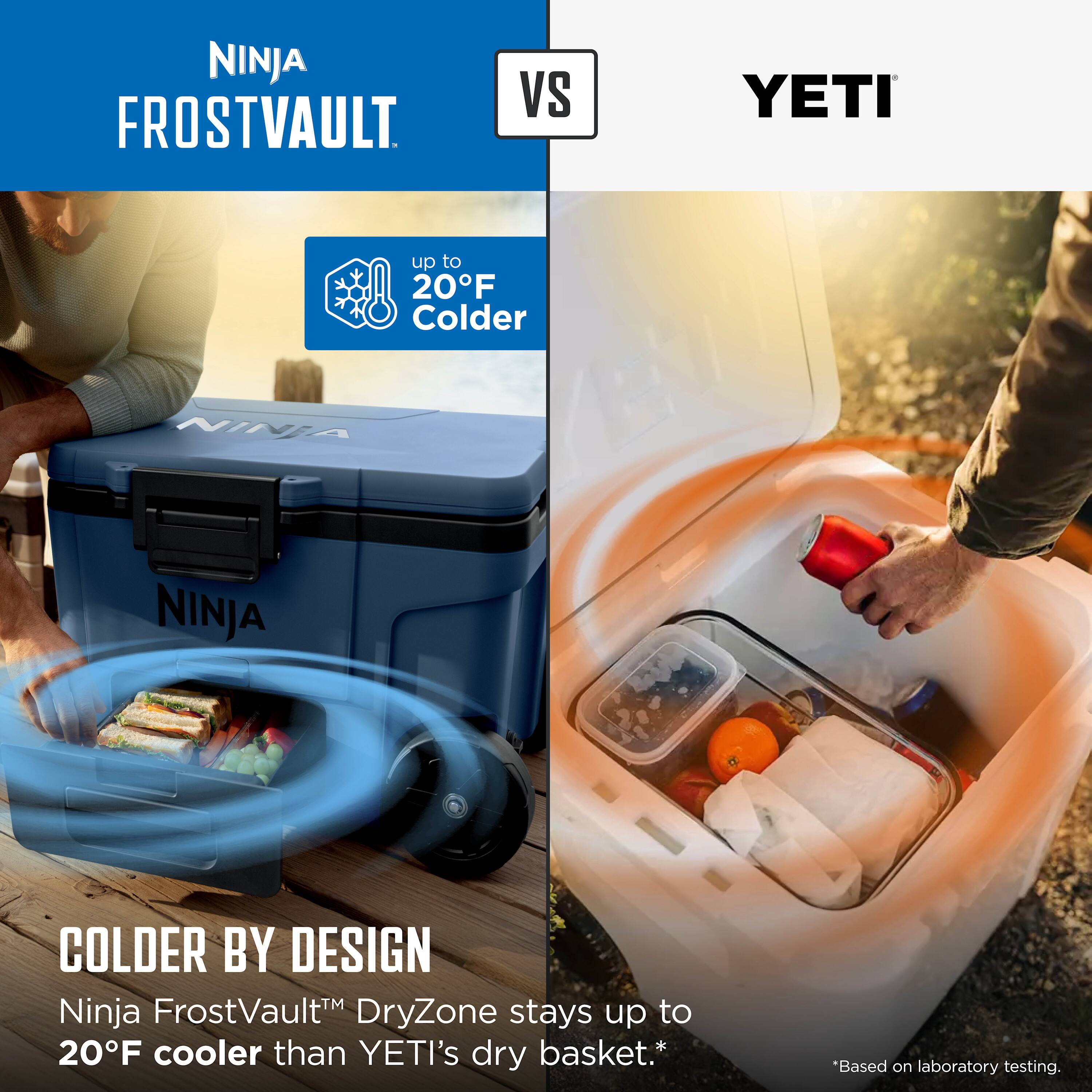 NINJA FROSTVAULT VS YETI

up to 20°F Colder

COLDER BY DESIGN

Ninja FrostVault™ DryZone stays up to 20°F cooler than YETI's dry basket.*

*Based on laboratory testing.