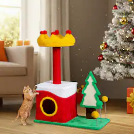 Winado - Christmas Themed Plush Multi-level Cat Tower Tree with Condos for Indoor Holiday Decoration