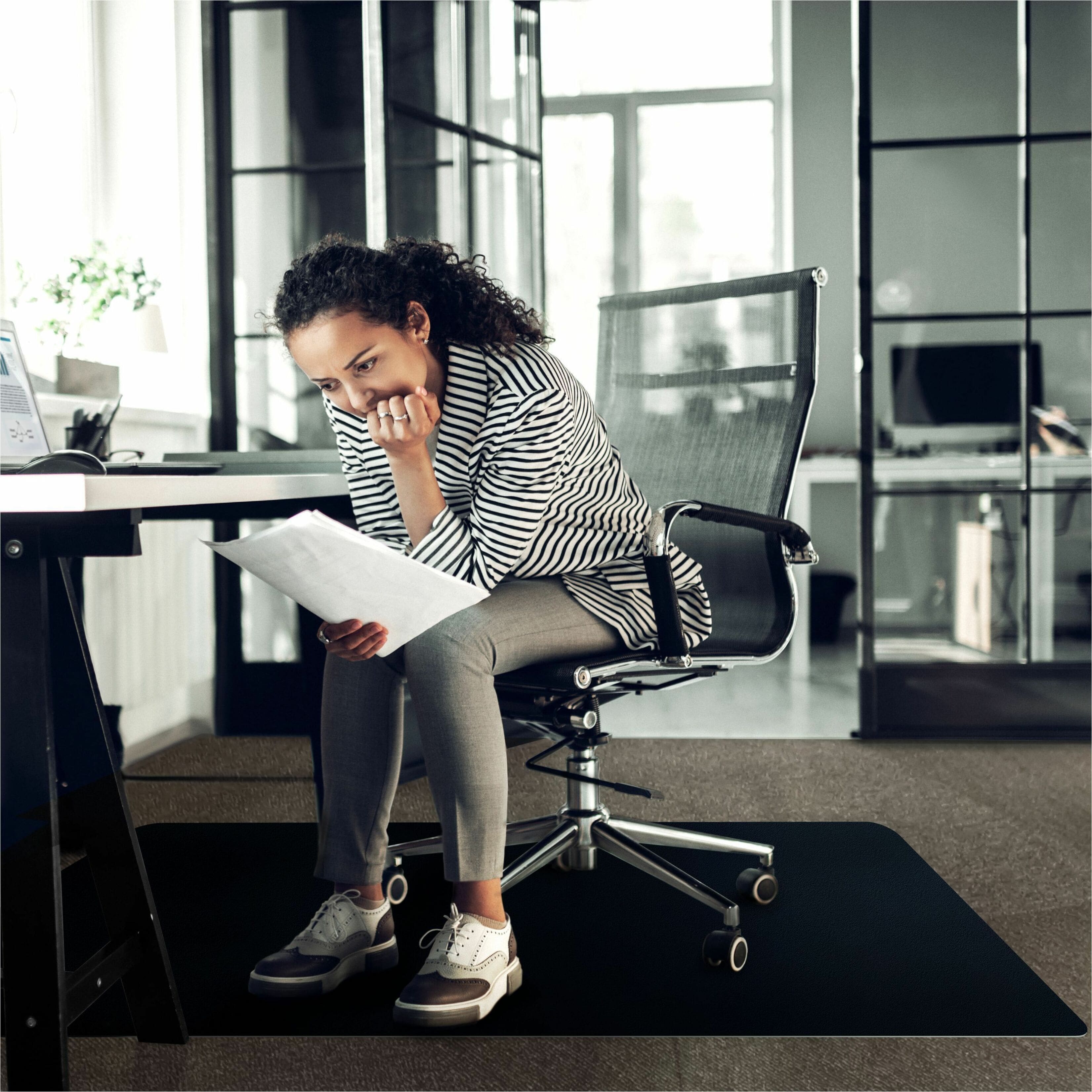 Front. Floortex - Advantagemat Black Vinyl Rectangular Chair Mat for Carpets - 29.5'' x 47'' - Black.
