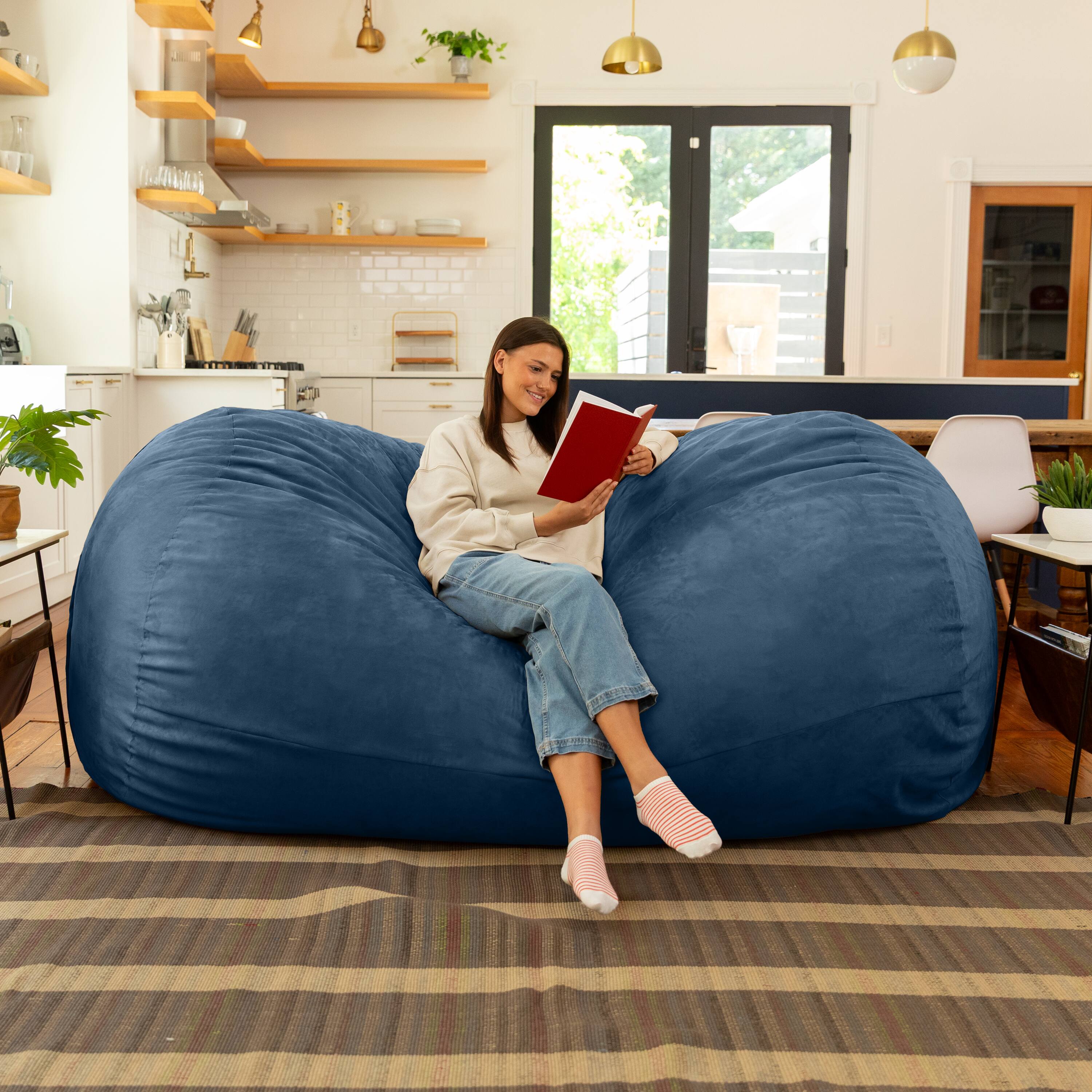Back. Jaxx - Jaxx 7 Foot Giant Bean Bag Sofa, Navy - Navy.
